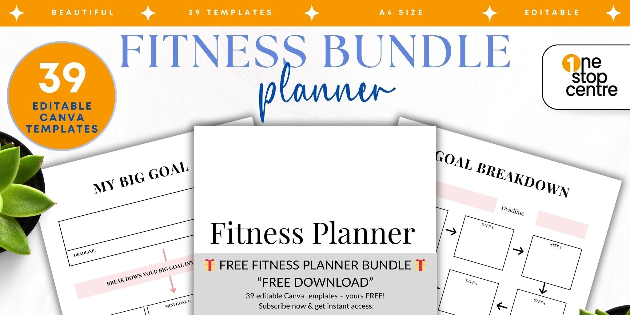 Free 39-pages editable fitness planner bundle-printable and mobile-friendly-canva-templates for workout tracking