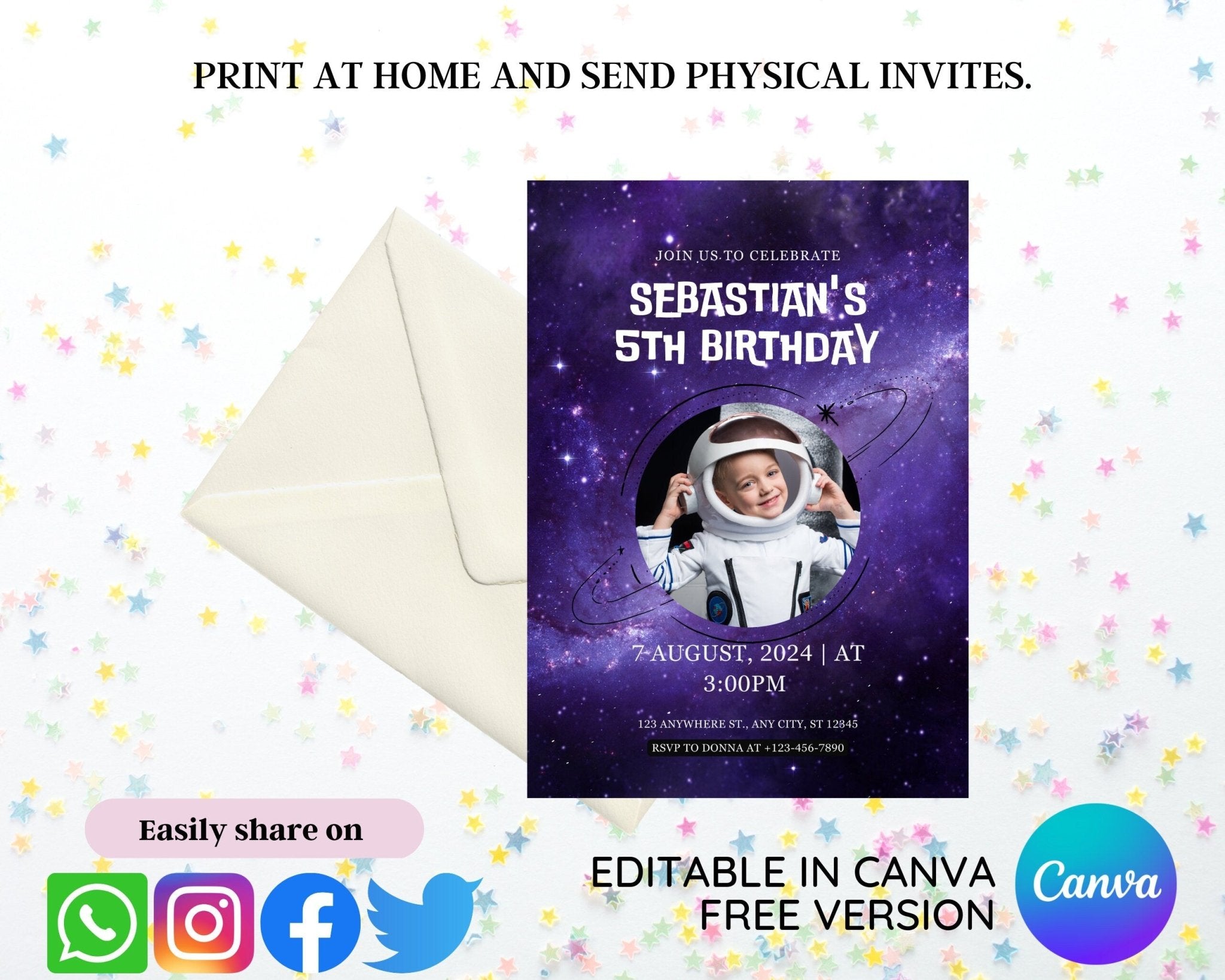 DIY birthday invitation design, 5x7 inches