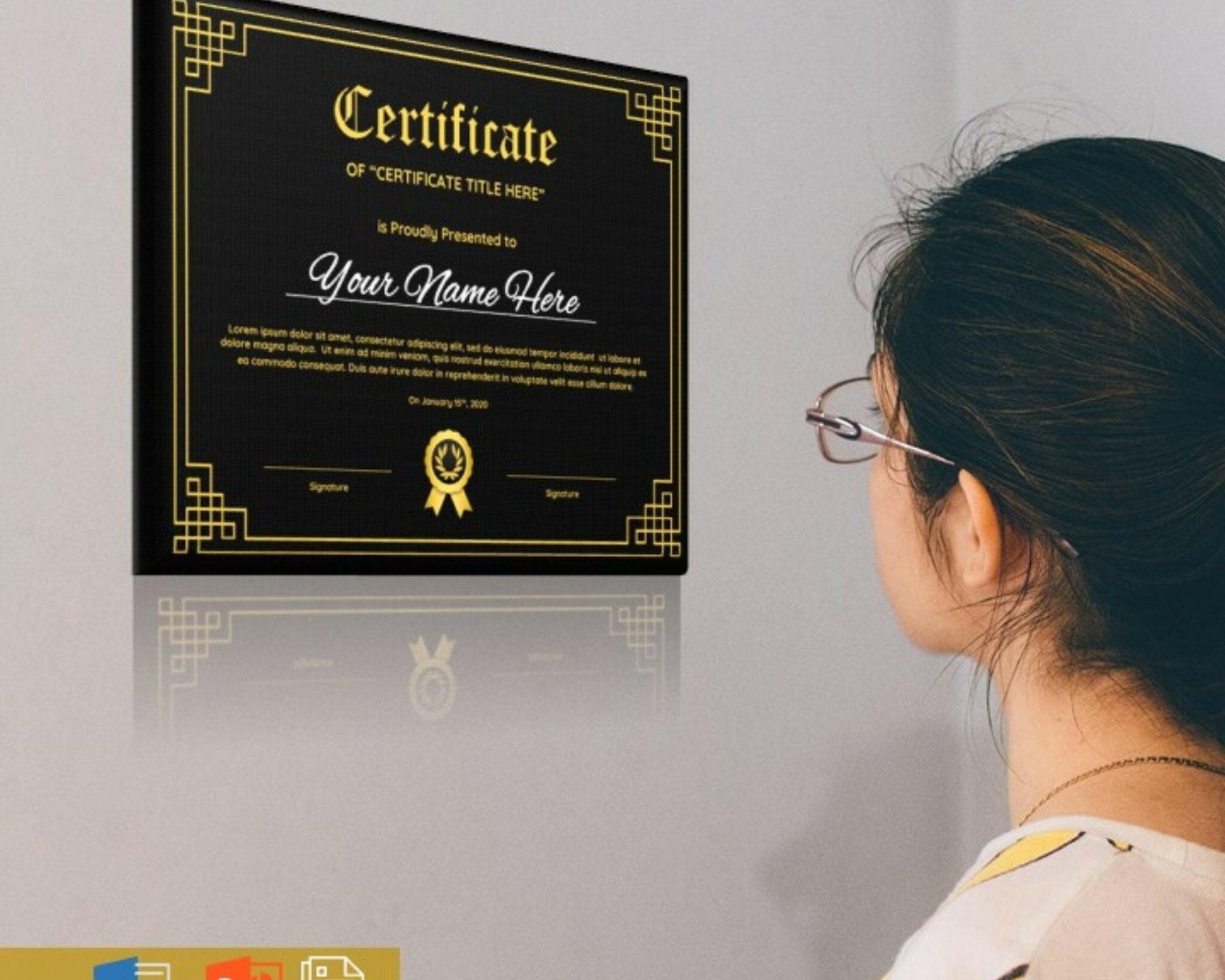 Printable certificate of completion with gold accents