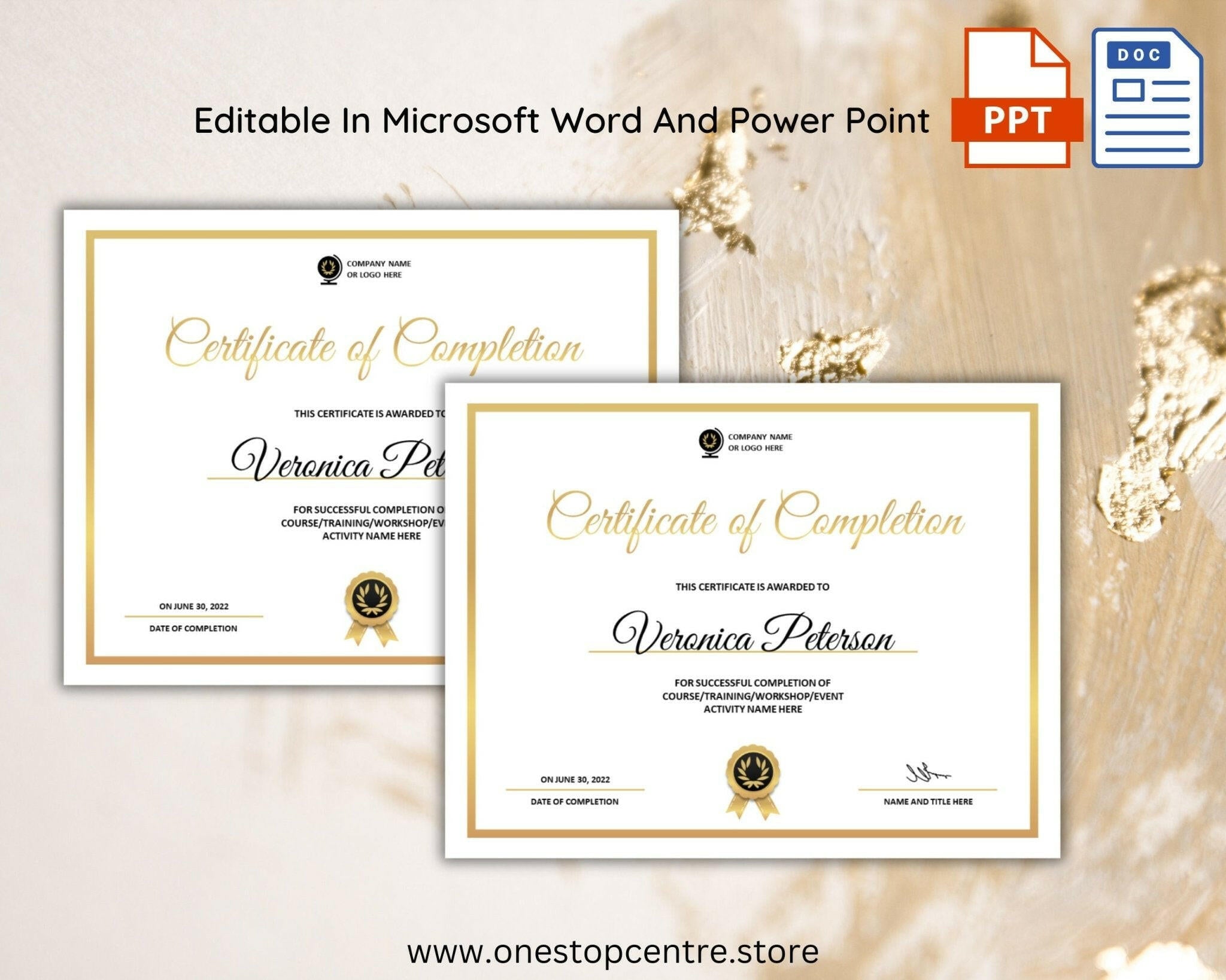 Printable award certificate for recognition or training
