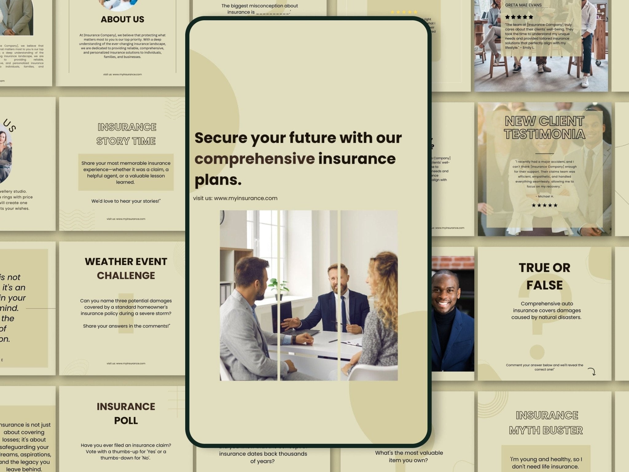 showcasing verities of pages Insurance agent Instagram post and story templates