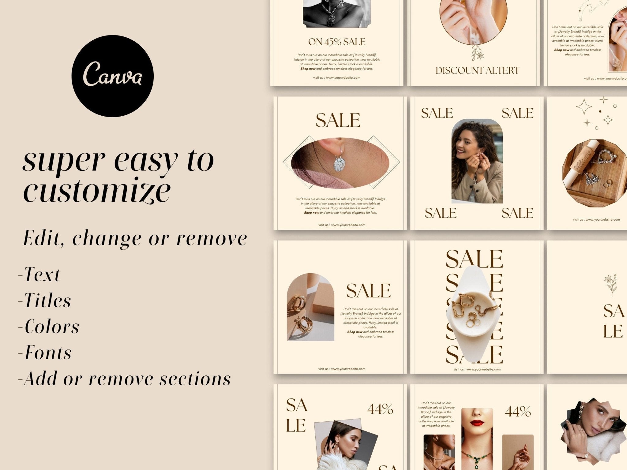 1080x1080px Instagram post designs for jewelry products