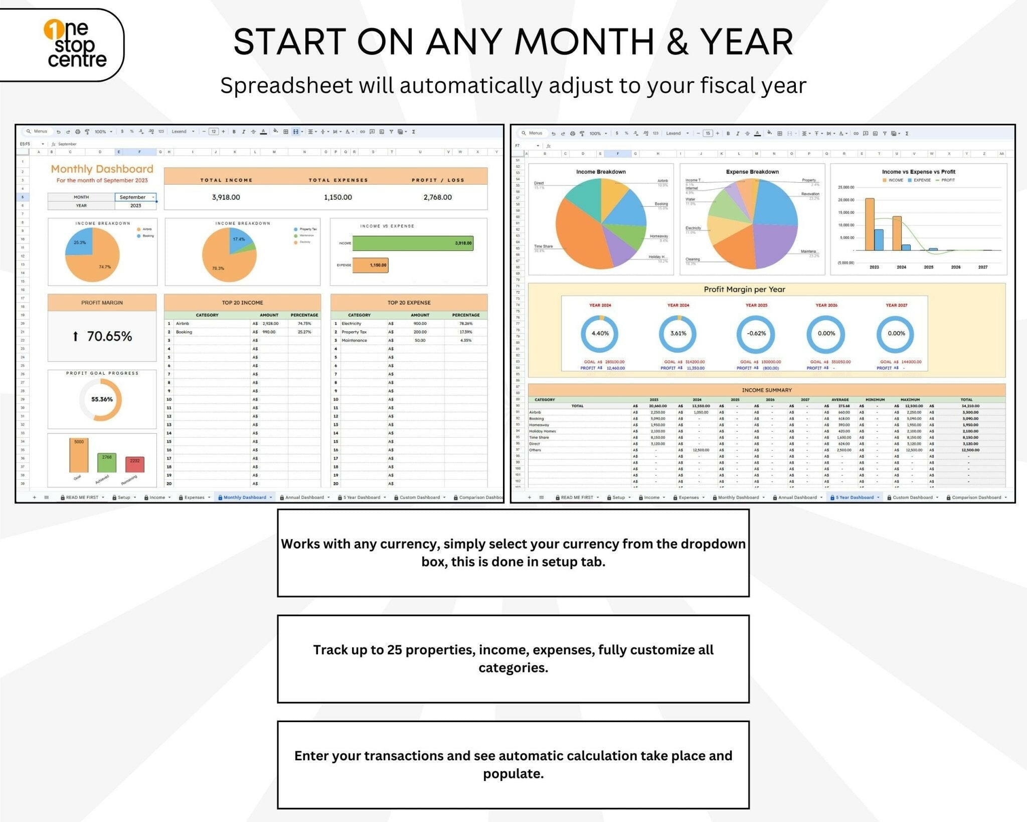 Setup tab for customizing Airbnb financial spreadsheet