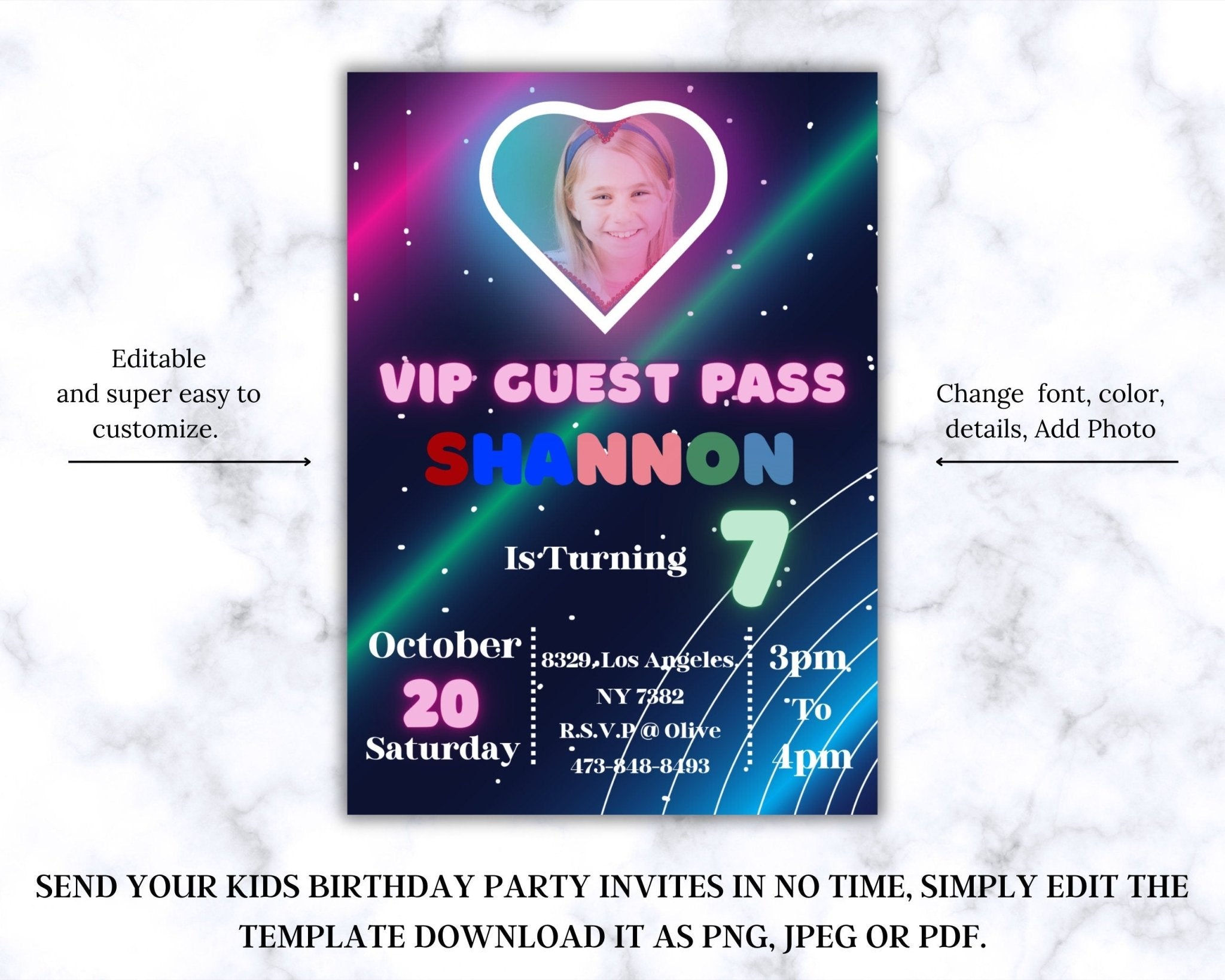 Personalize kids party invitation with name and image