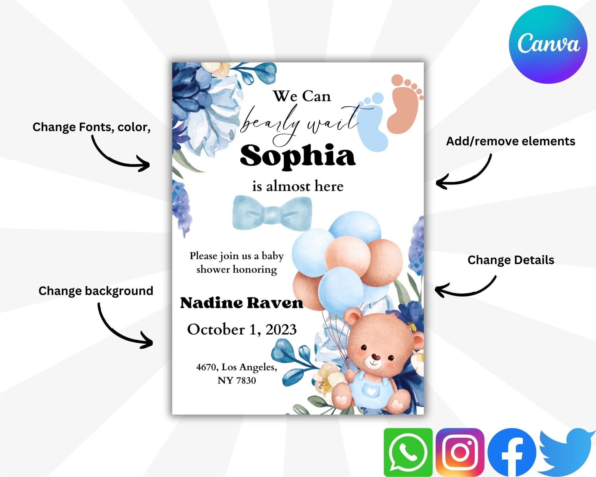 Cute teddy bear baby shower design