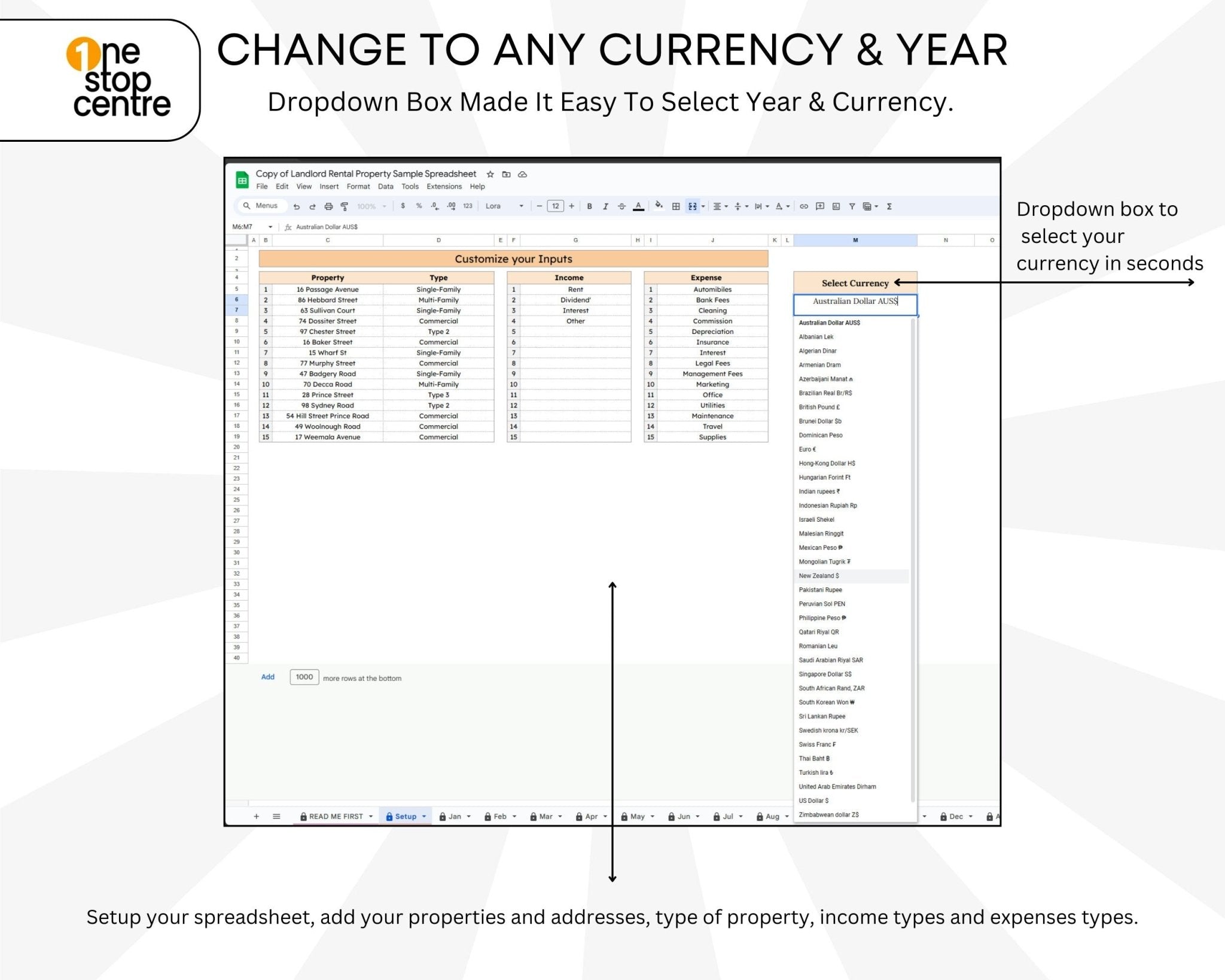 Monthly rental income and cash flow tracker in Google Sheets