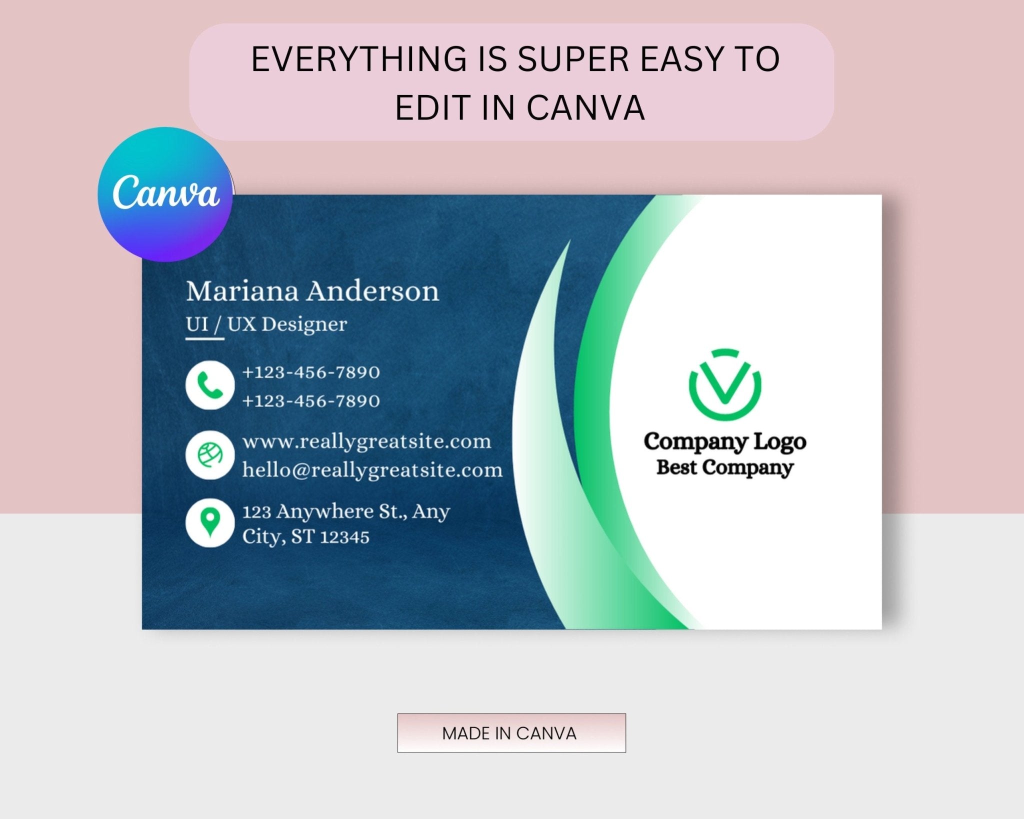 Minimalist business card design for Canva