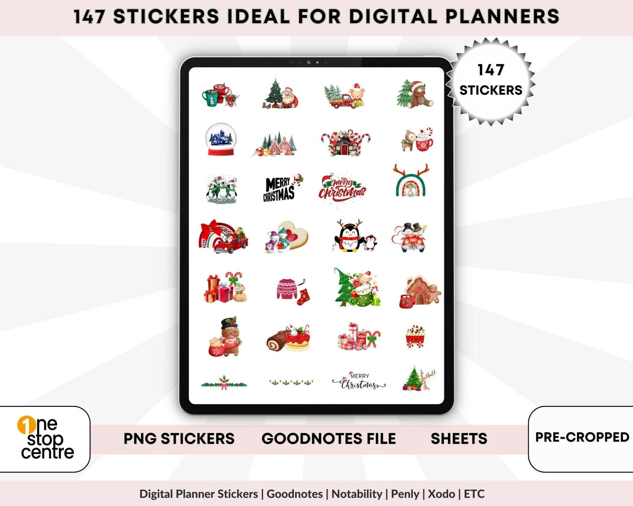 Pre-cropped digital holiday stickers bundle