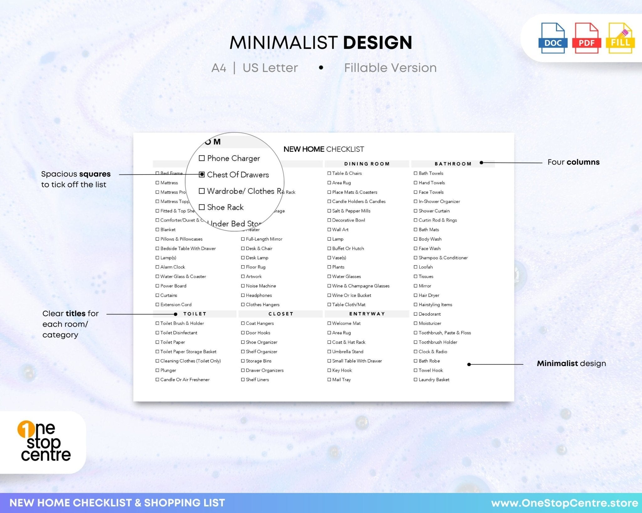 Fillable PDF household essentials planner
