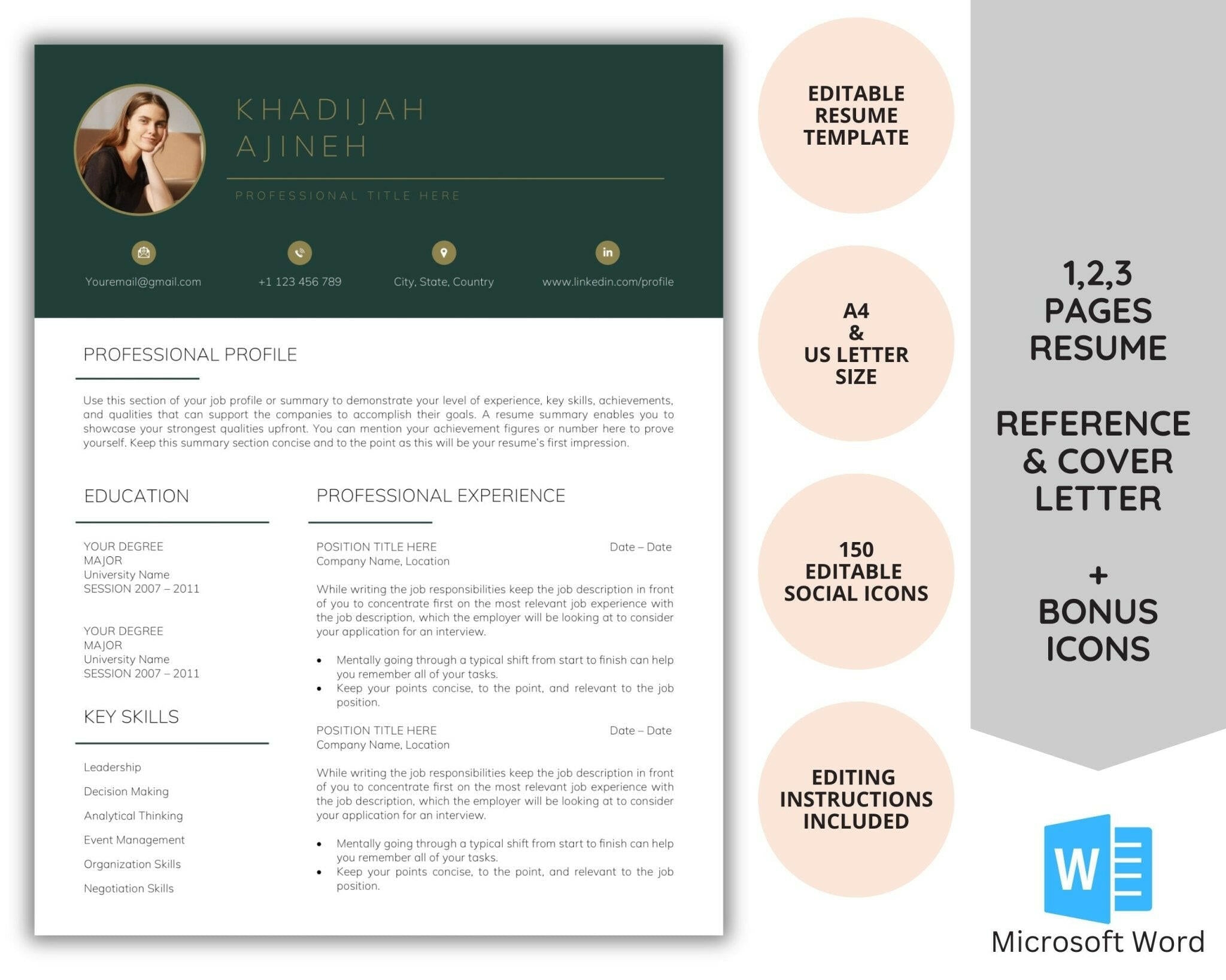 Modern Resume Template – 1-Page Layout with Photo
