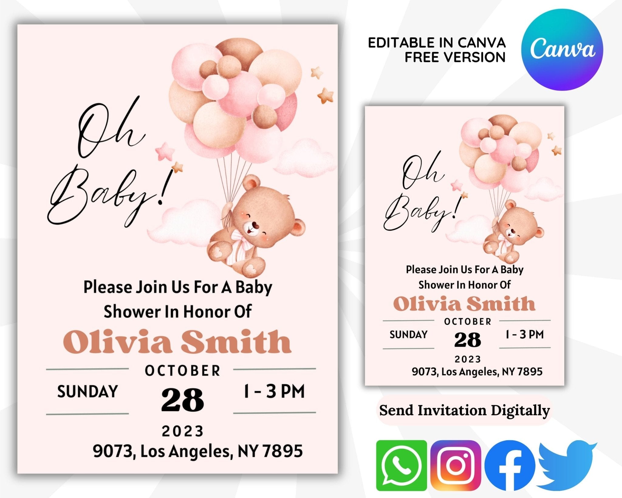 Editable Canva baby shower invitation template