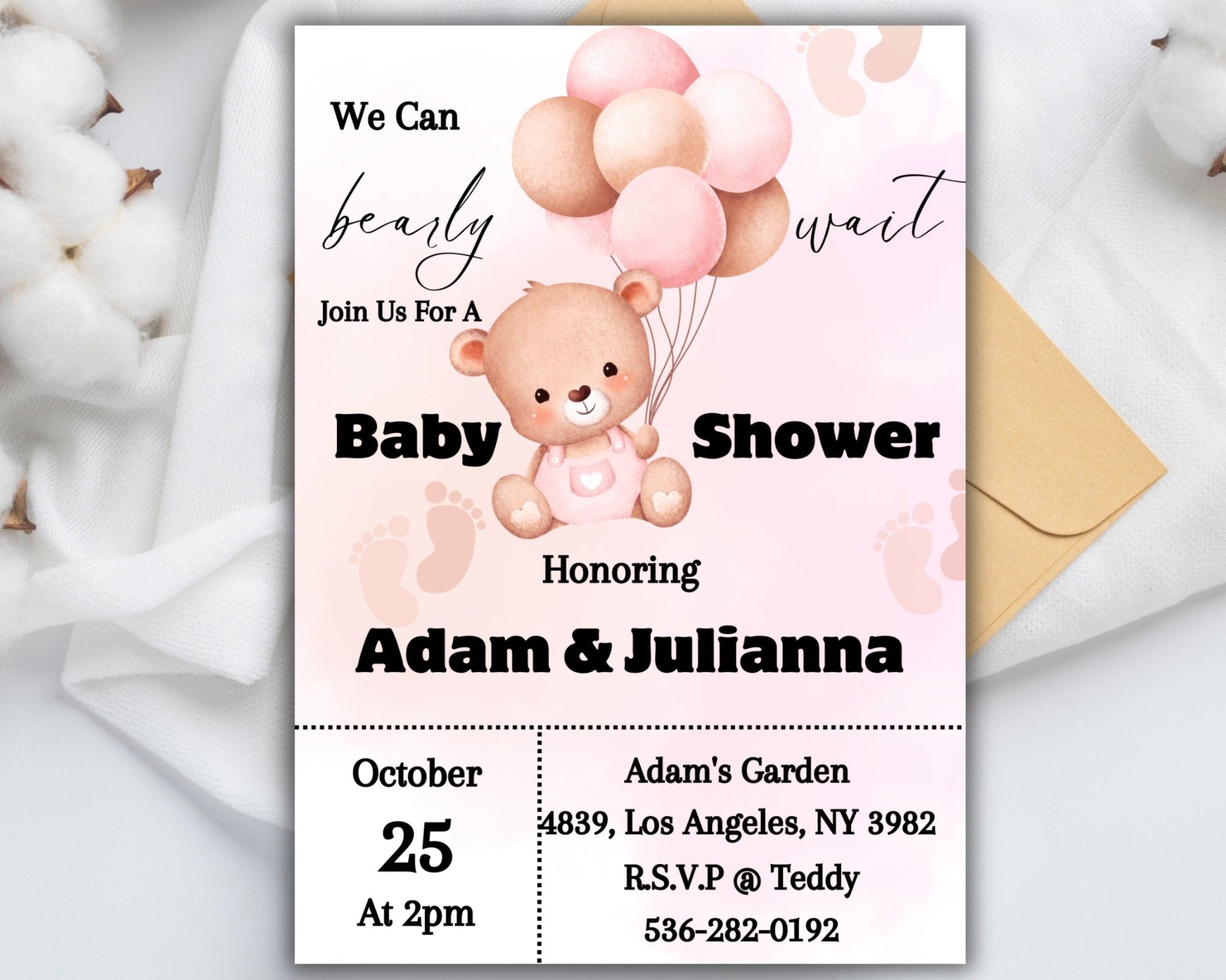 DIY pink baby shower invitation template