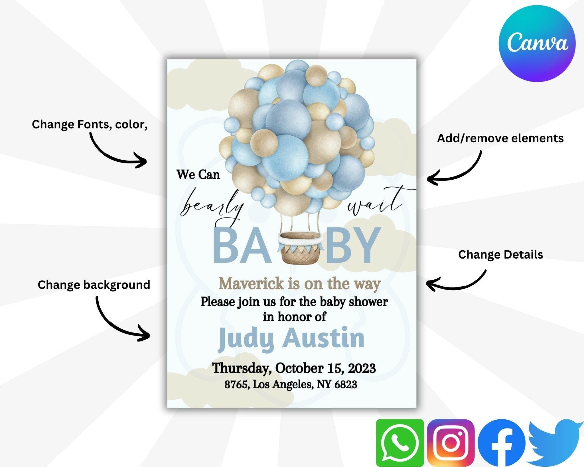 Preview of baby shower invite with pastel elements