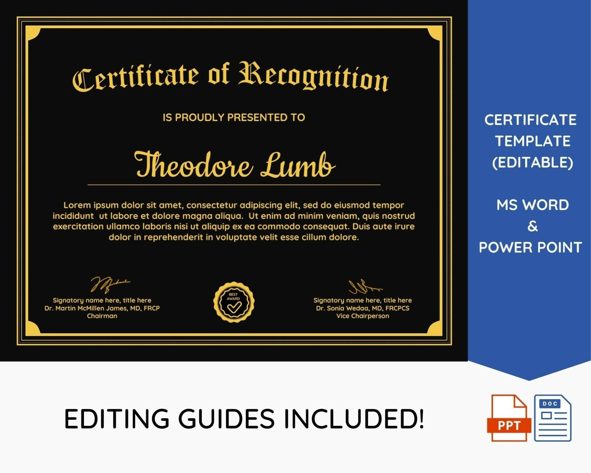 Elegant black and gold editable certificate template preview