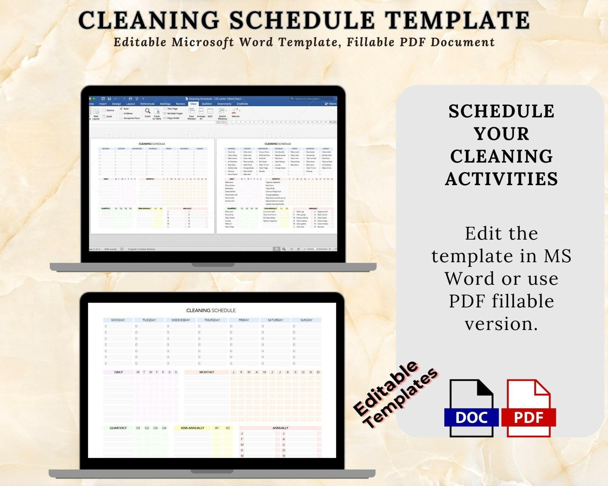 Editable weekly cleaning schedule PDF