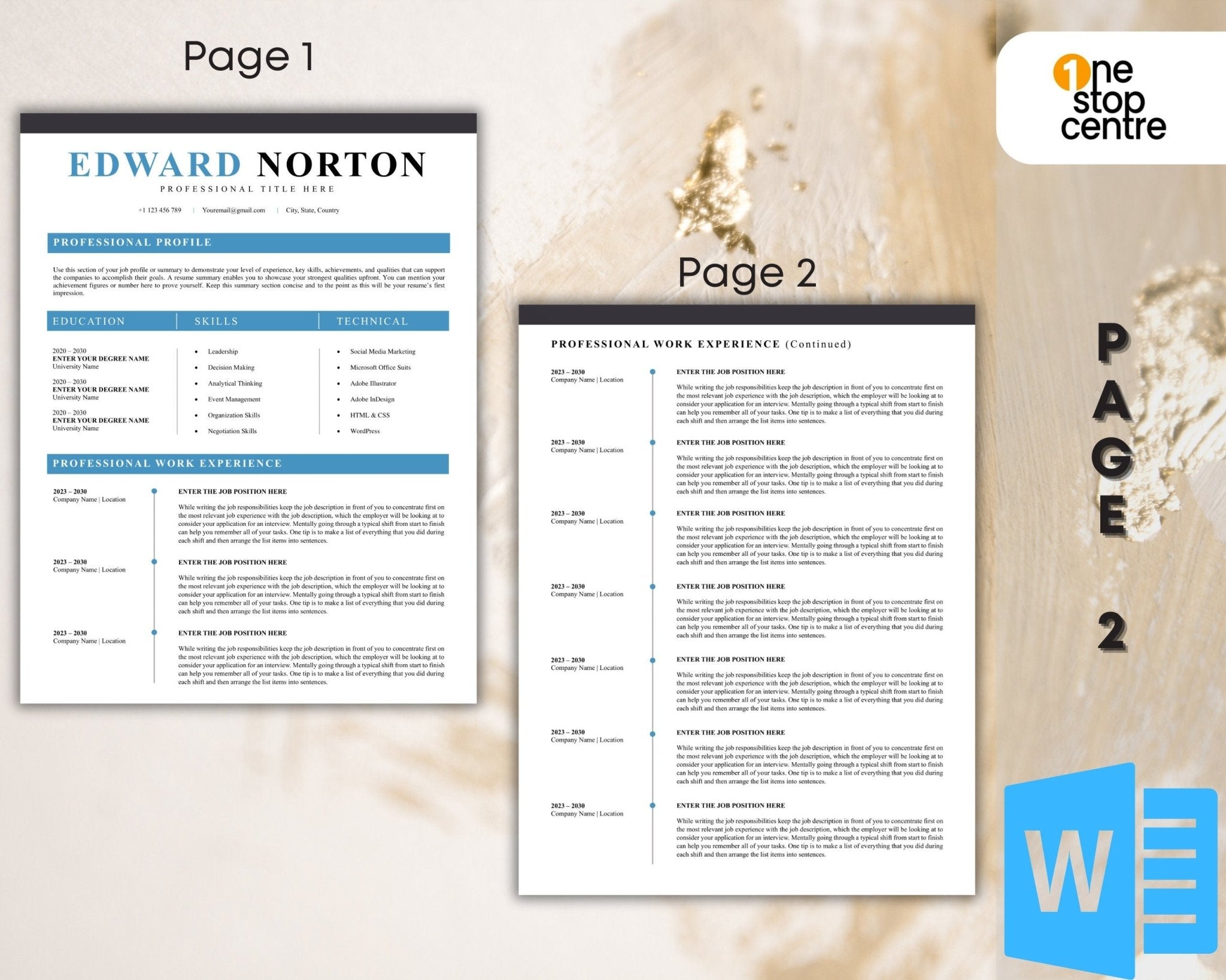 Professional resume and CV template in clean format