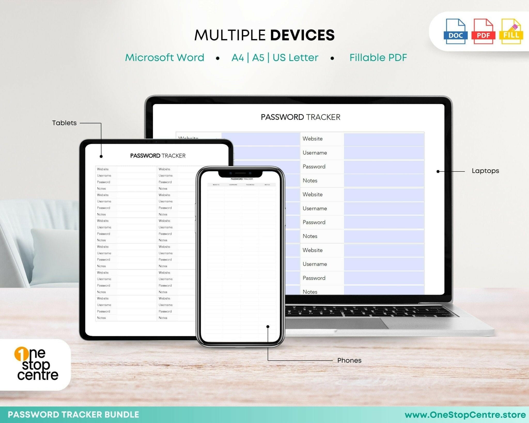 Multiple device Password Management editable Template – Printable PDF