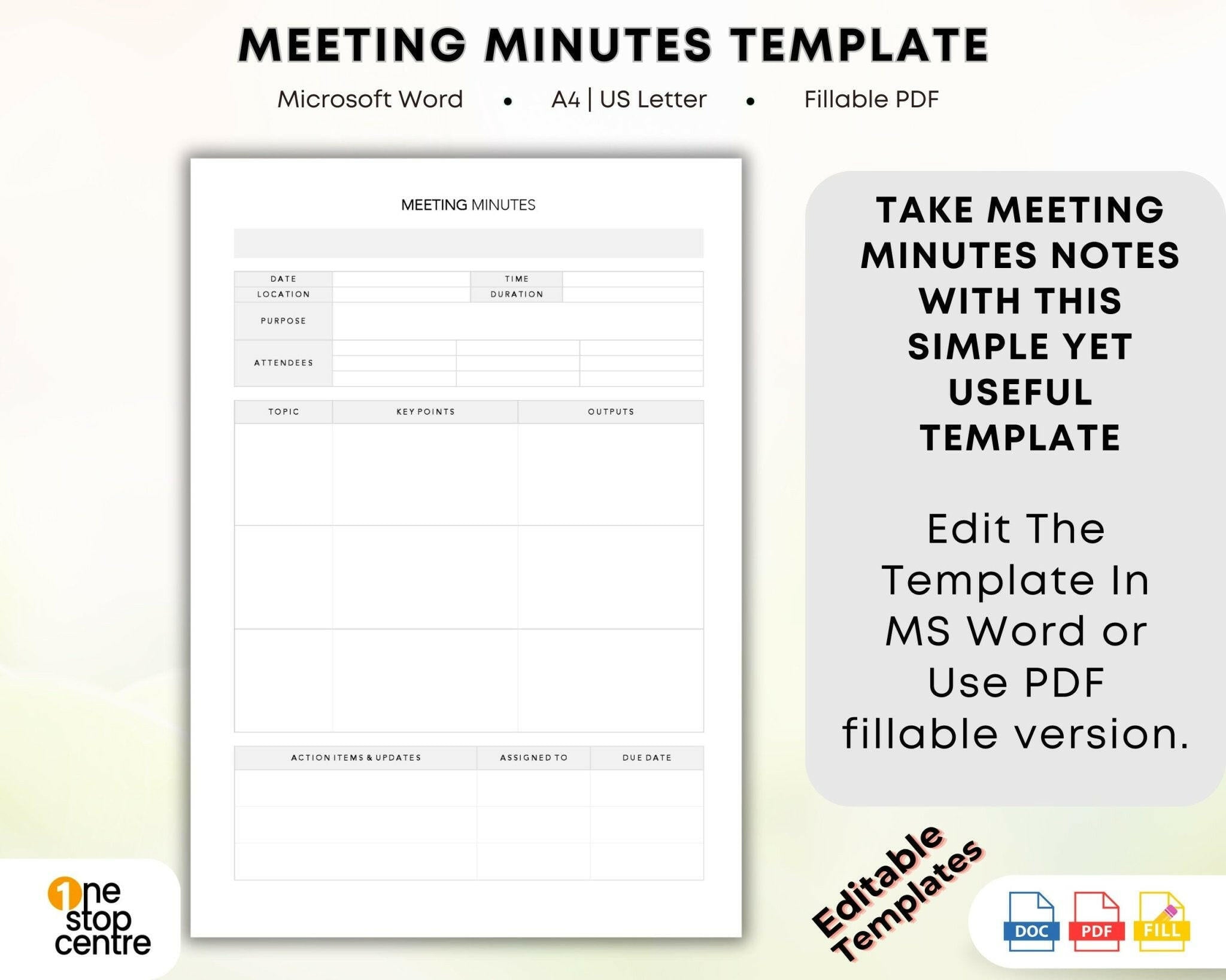 Printable agenda notes template – minimalist layout