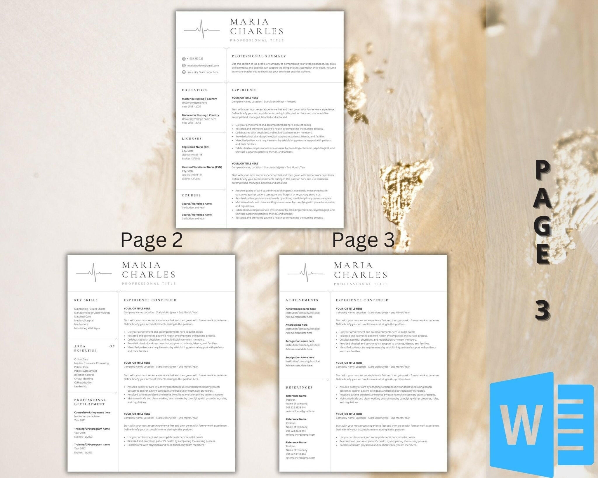 1–3 page resume template with cover letter and reference page