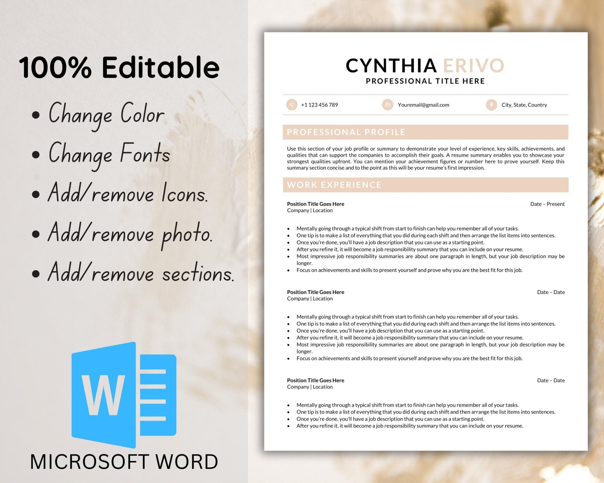 Guide on editing and customizable Word resume