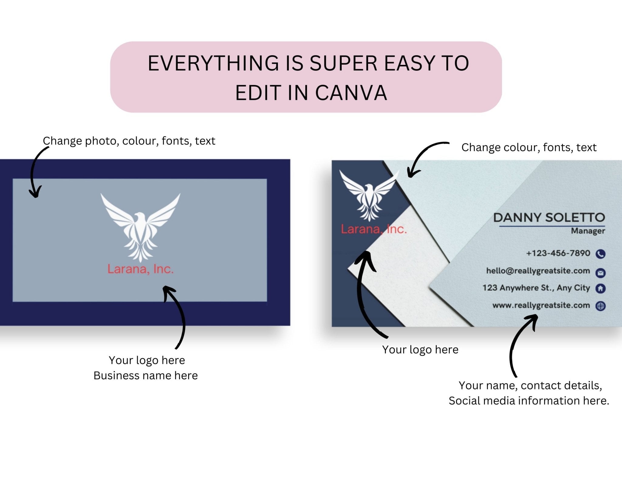 Editable business card with logo and custom fonts