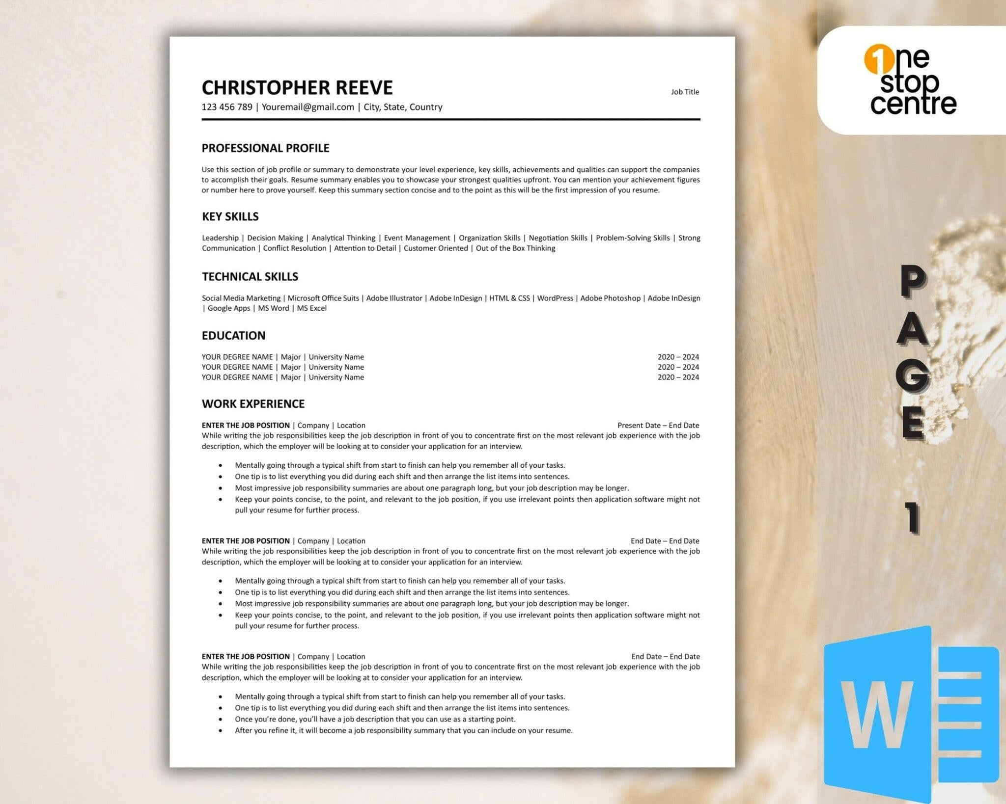 “3-page professional resume with cover letter and reference”