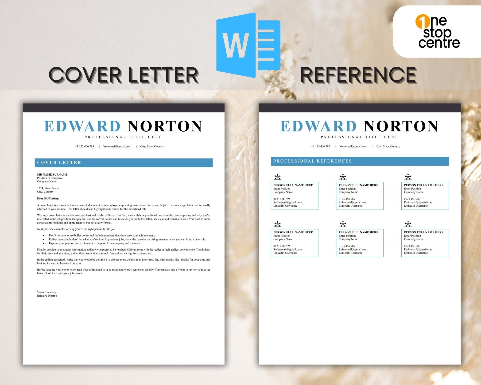 Resume and cover letter & reference bundle for Microsoft Word user