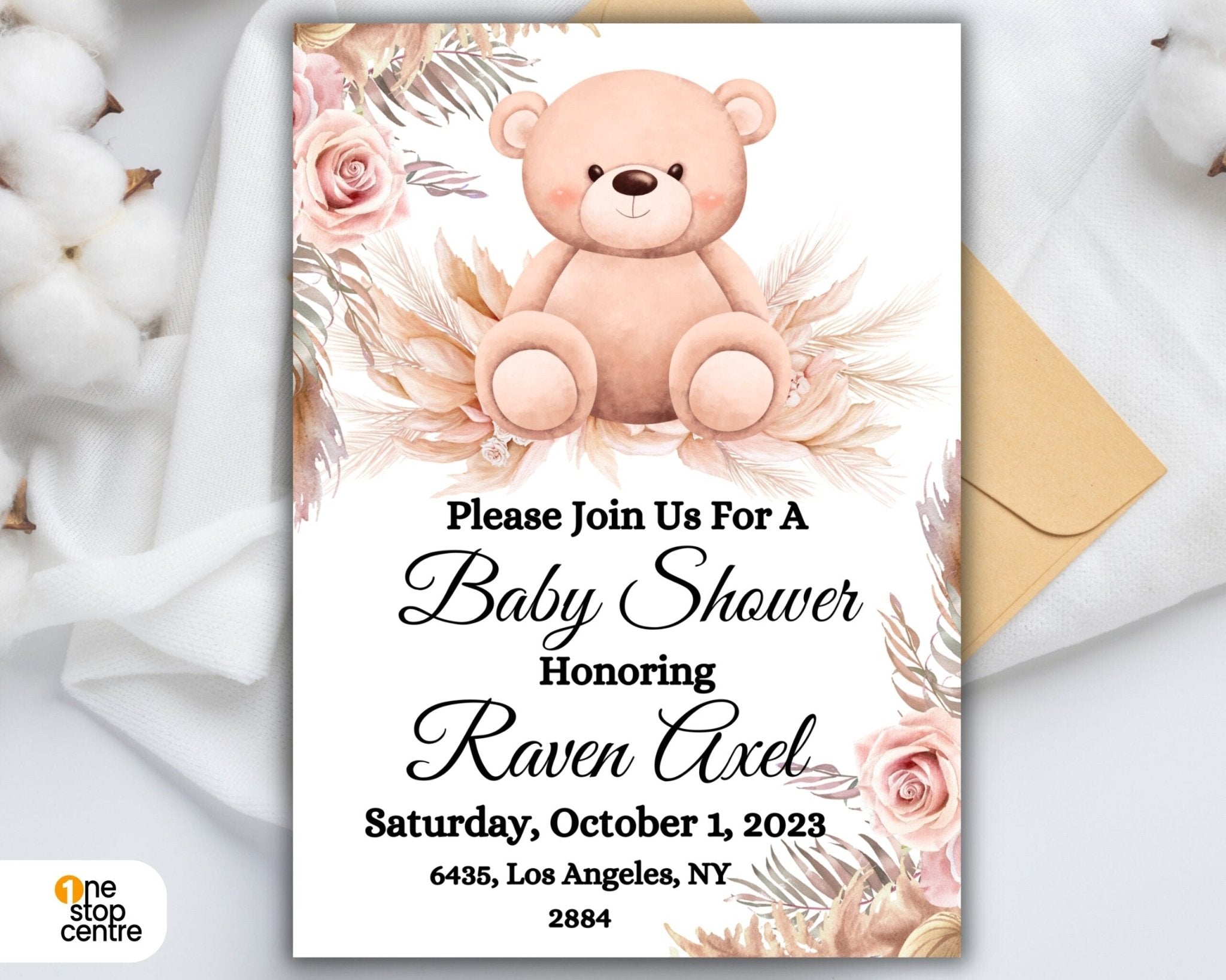 Rustic-themed printable baby shower invitation