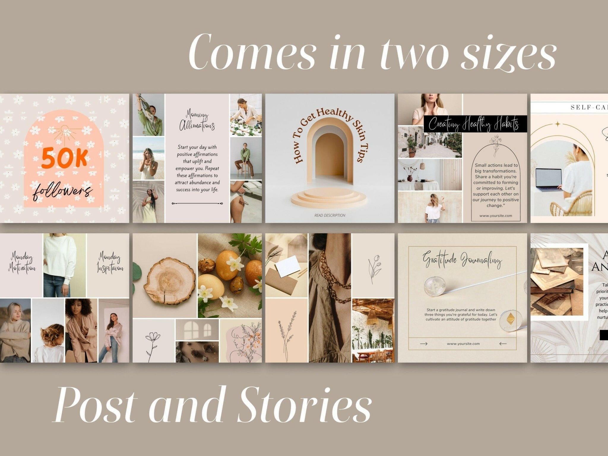 200 Course Training Instagram Templates – Aesthetic Brown Canva Posts & Stories for Facebook & Instagram