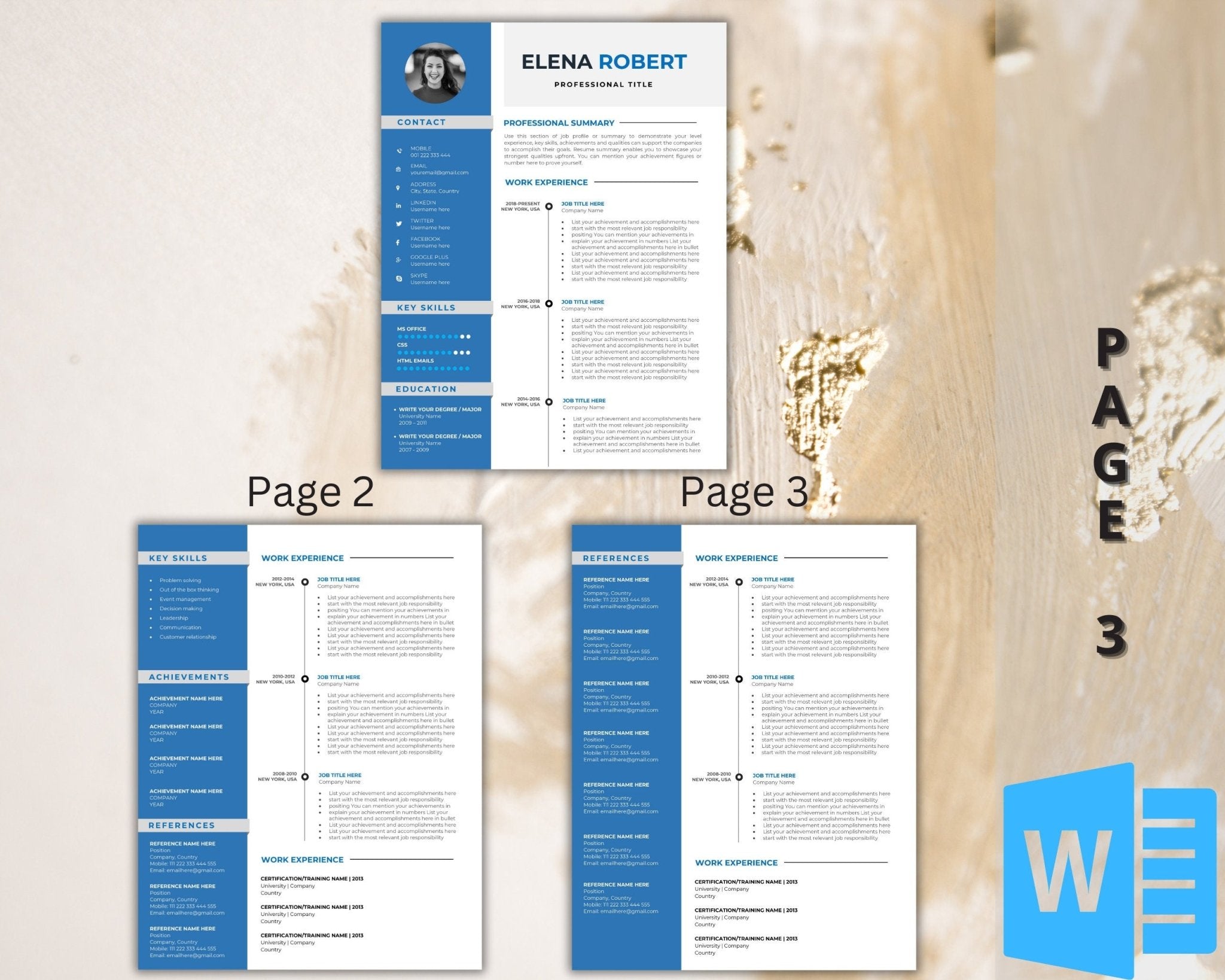3-page modern CV design – sleek and minimalist