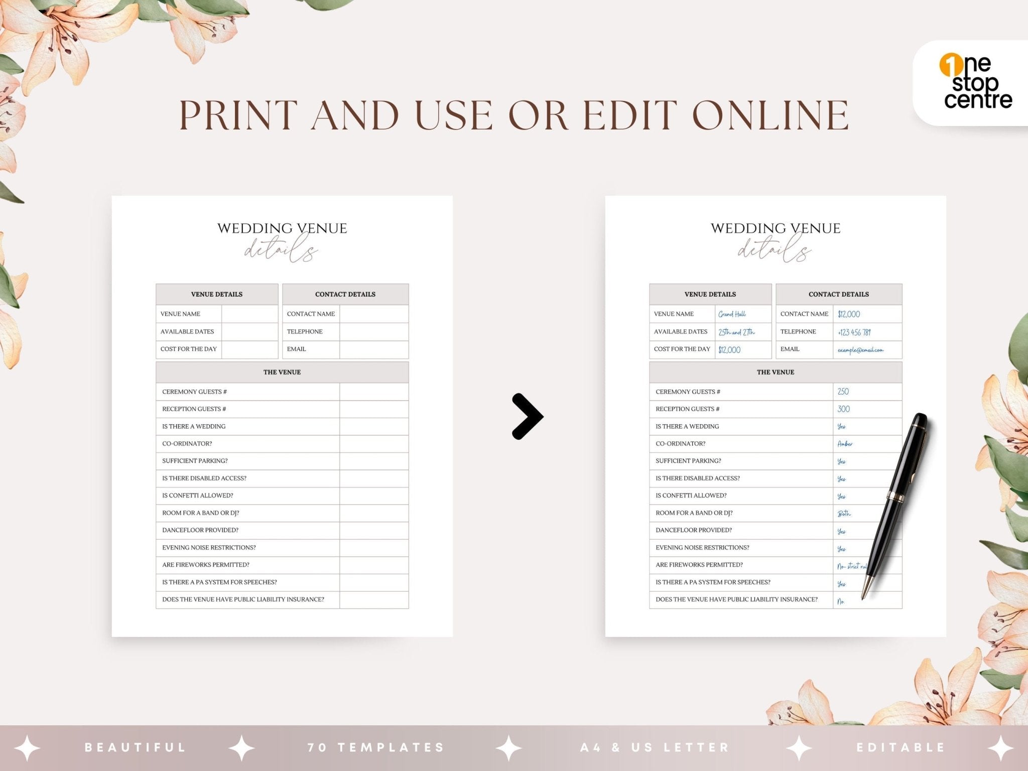 wedding day organizer A4 & US sizes"