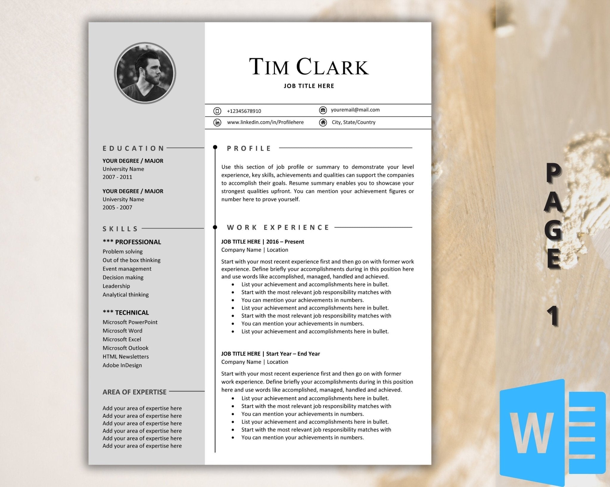 1 page Editable resume and cover letter templates for Word