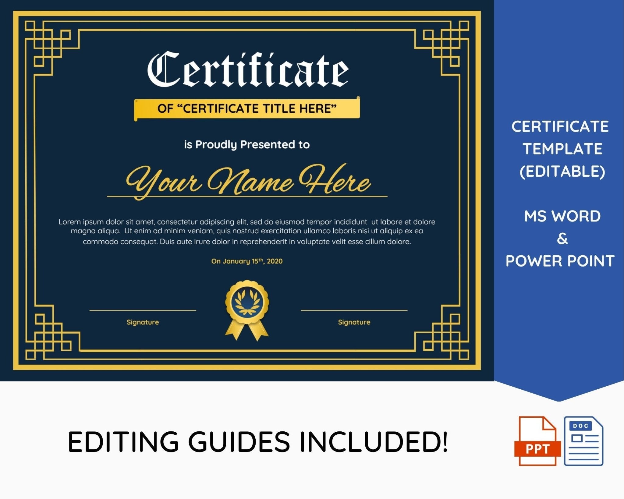 Horizontal Certificate of Completion Template – Editable Word Format