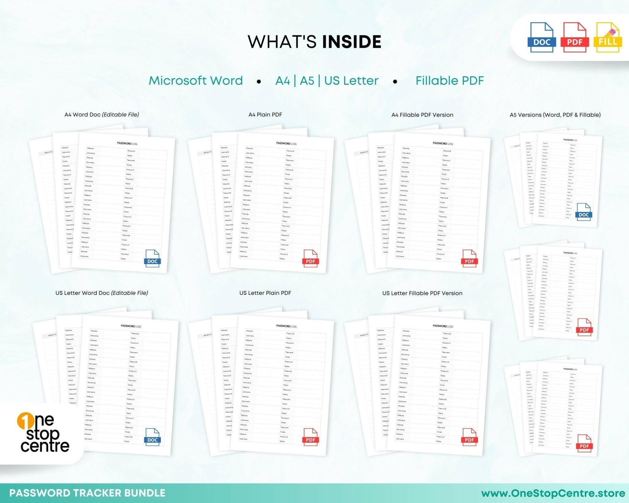 Digital Password Tracker – Multiple Sizes