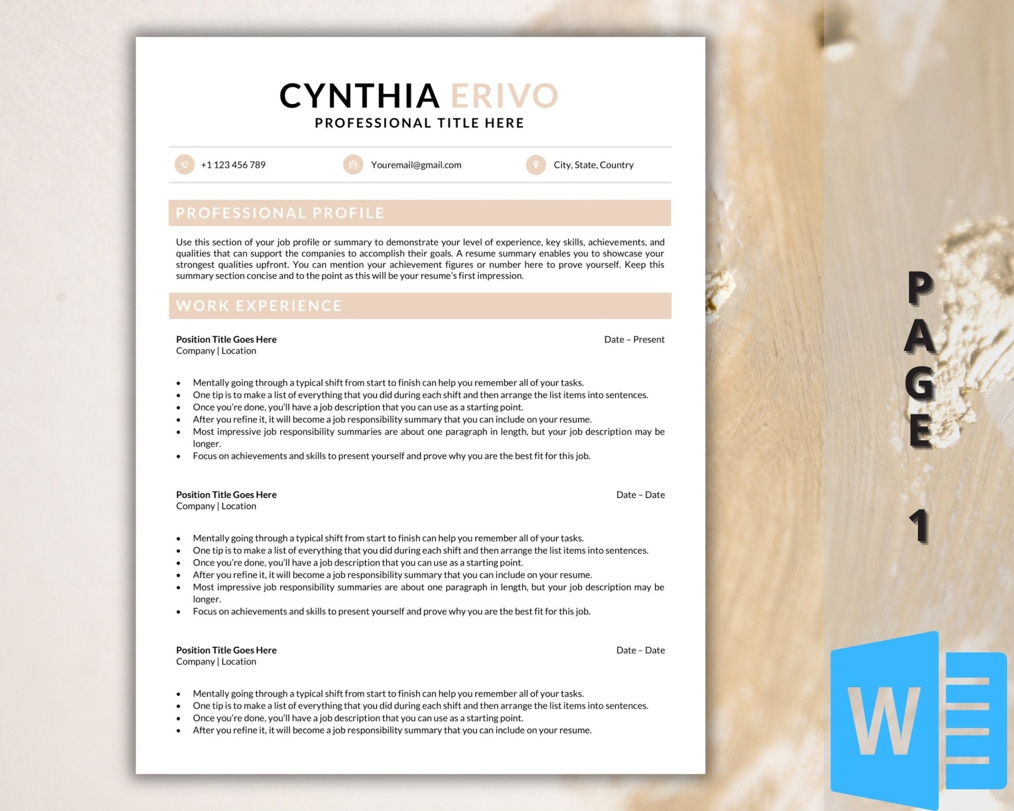 1-3 page ATS-friendly Word resume with social media icons