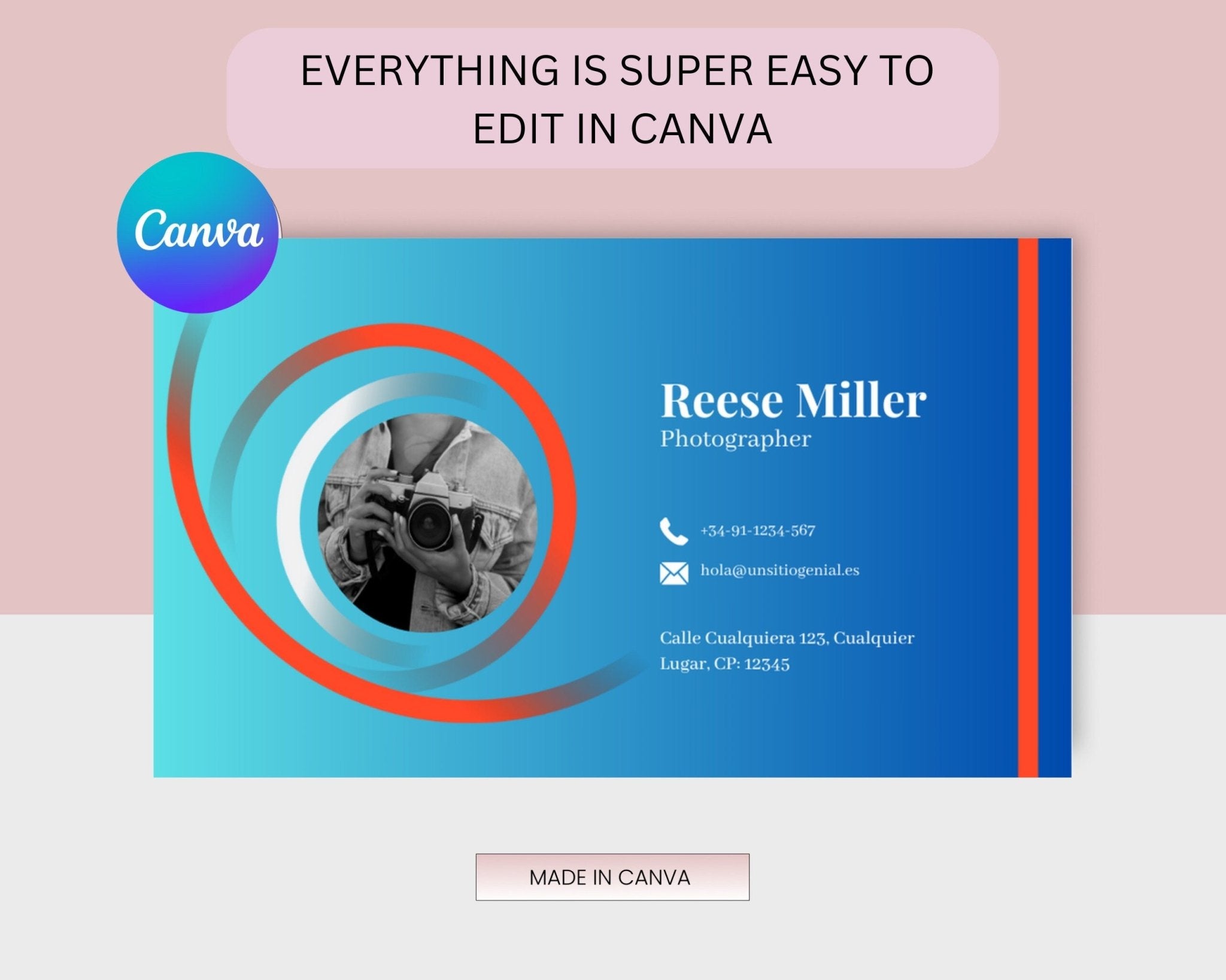 Customizable business card design in Canva