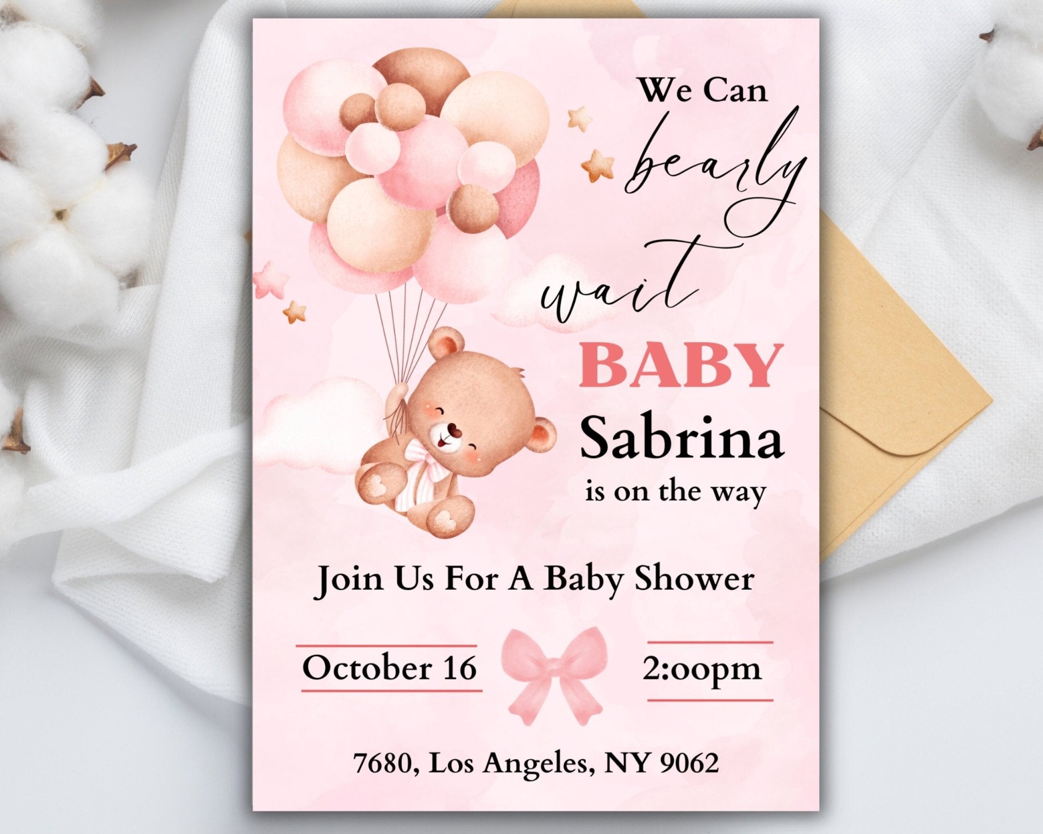 DIY Canva pink baby shower invite