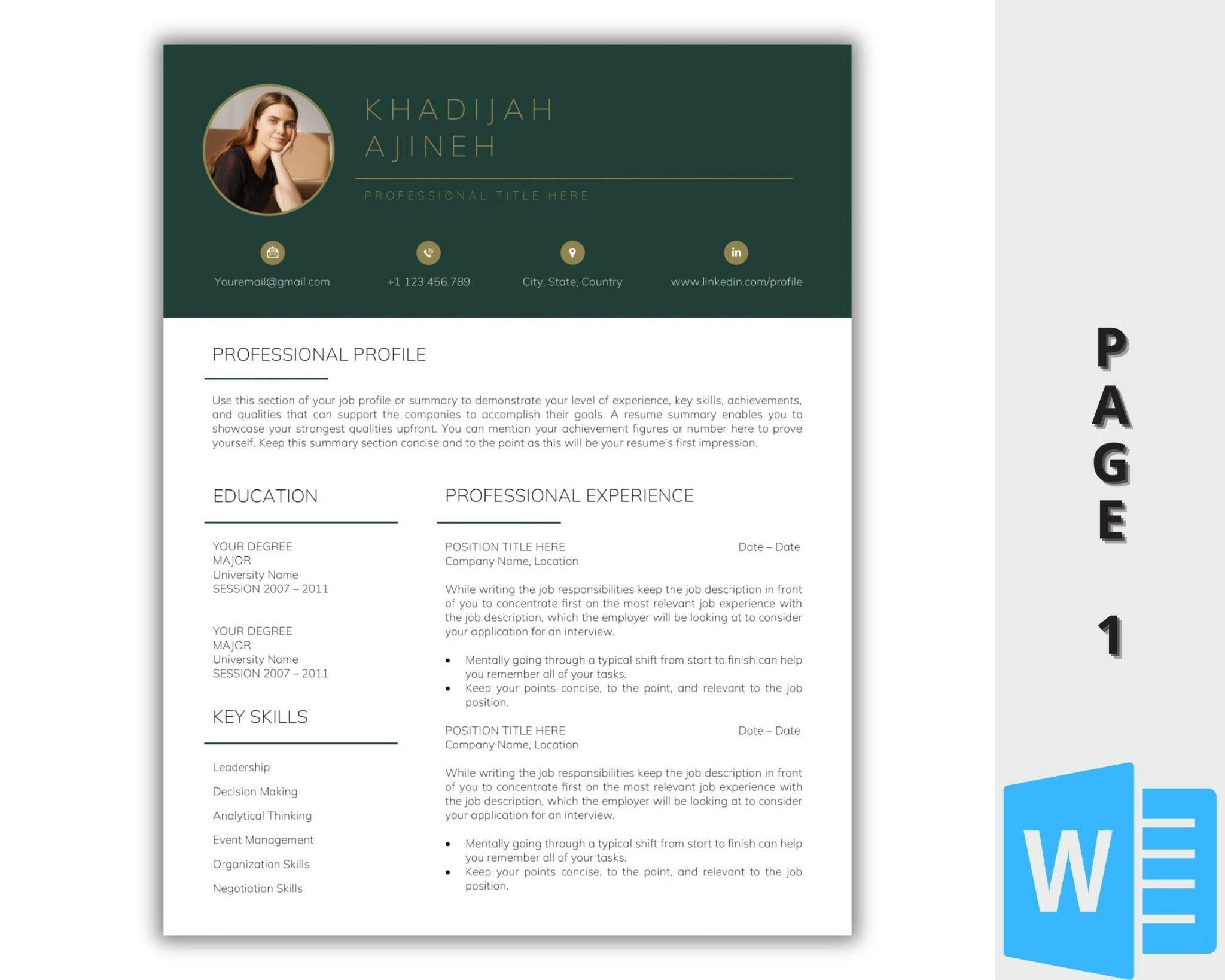 Editable CV Template with Cover Letter – A4 Size