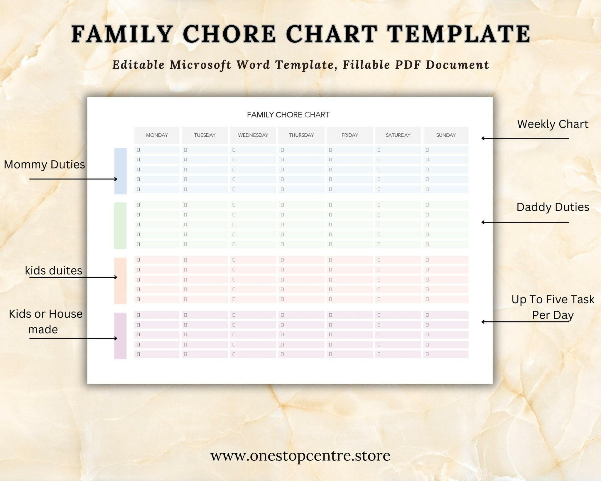 Weekly schedule for family activities and cleaning routine