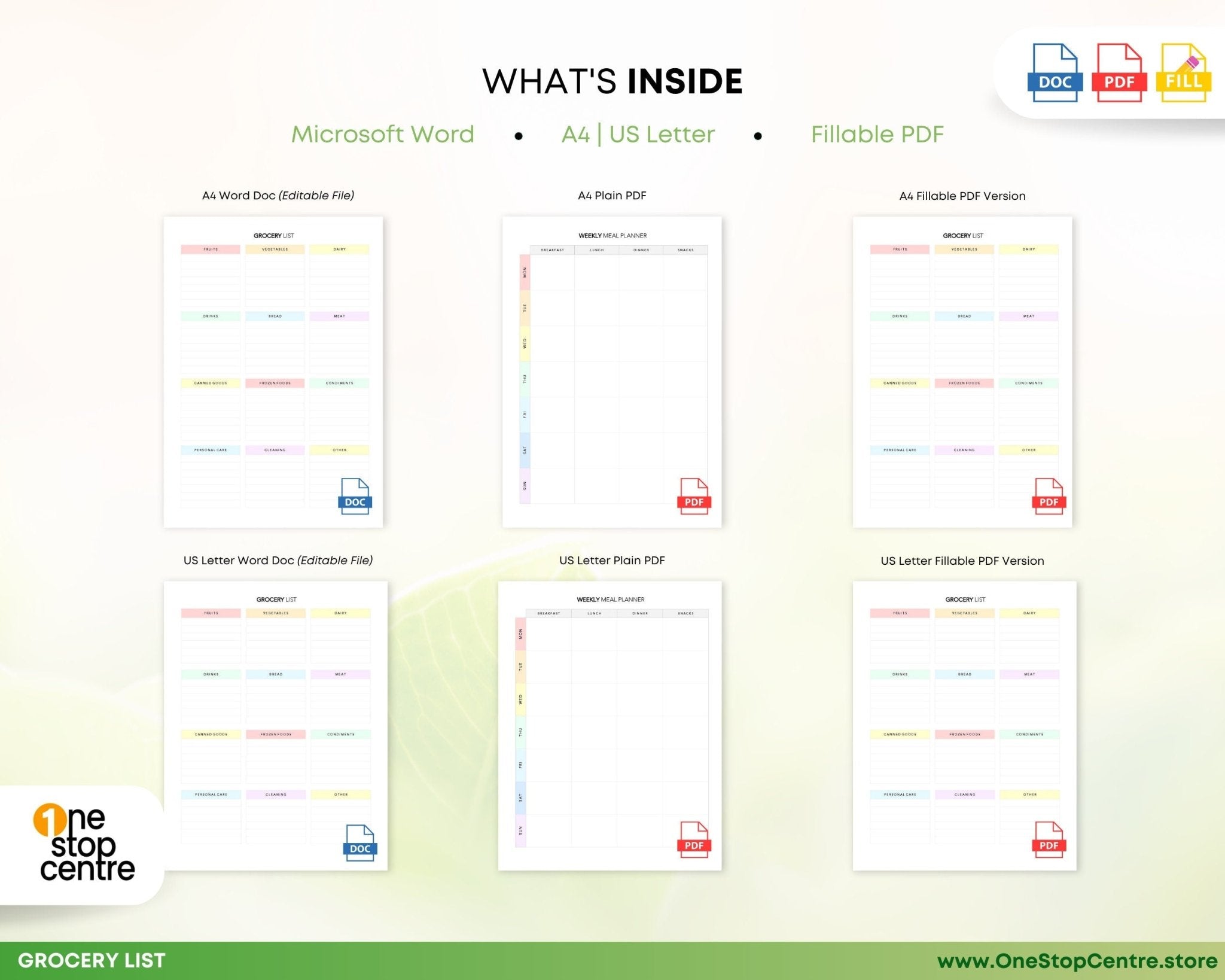 Digital household grocery list in .docx and PDF formats