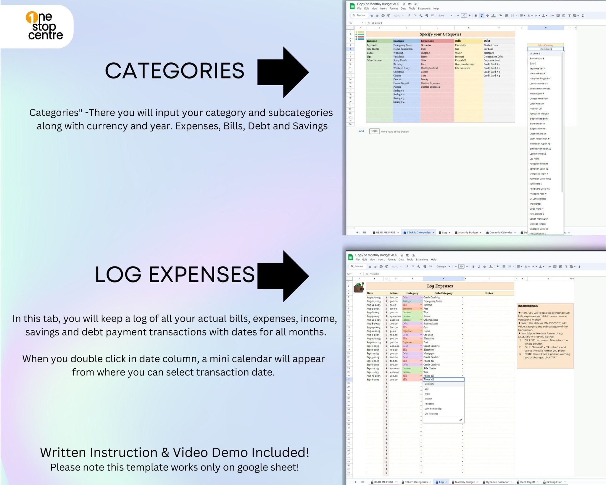 Google Sheets budget planner with savings and debt tracker