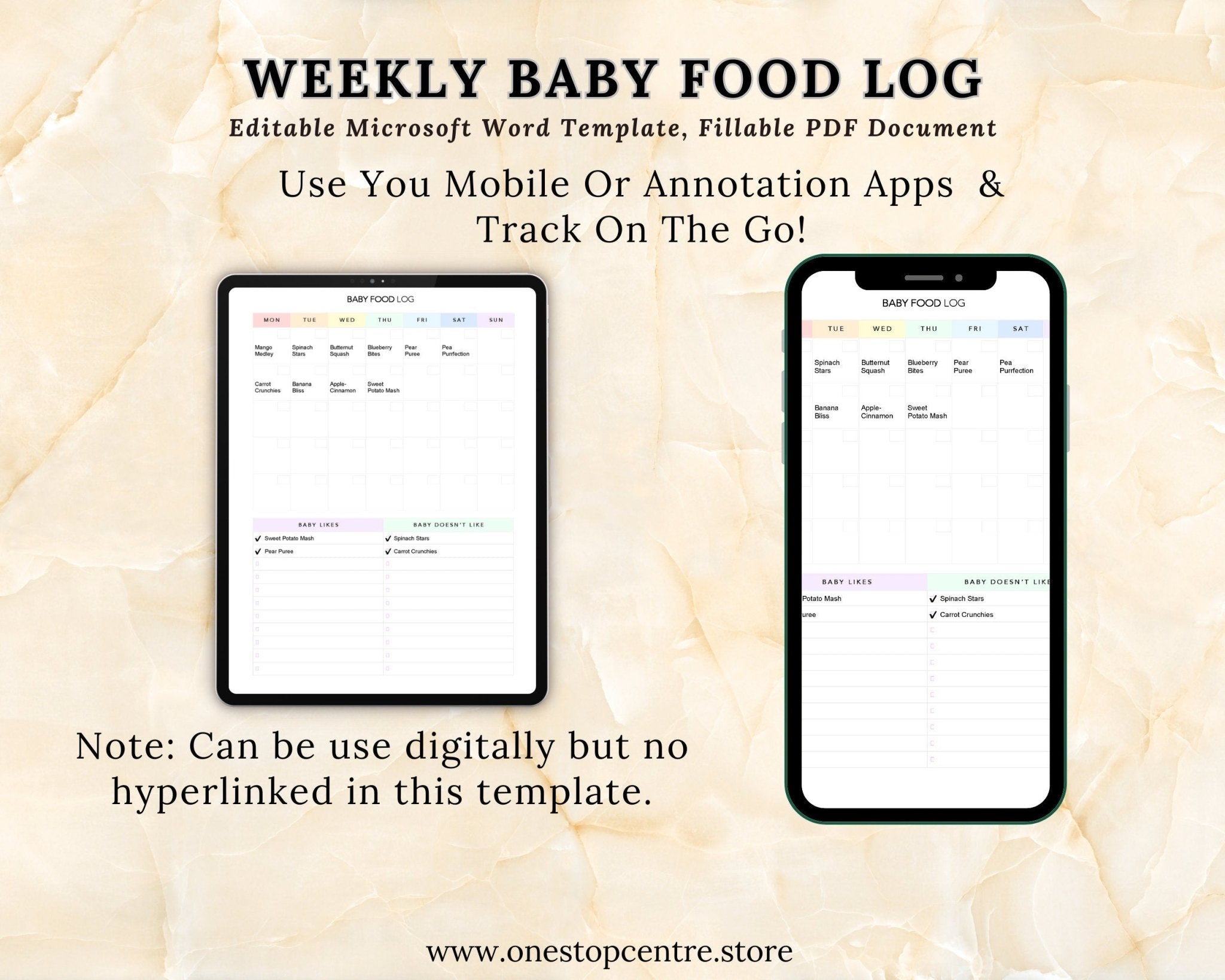 Close-up of “Meal/Notes/Likes & Dislikes” editable sections