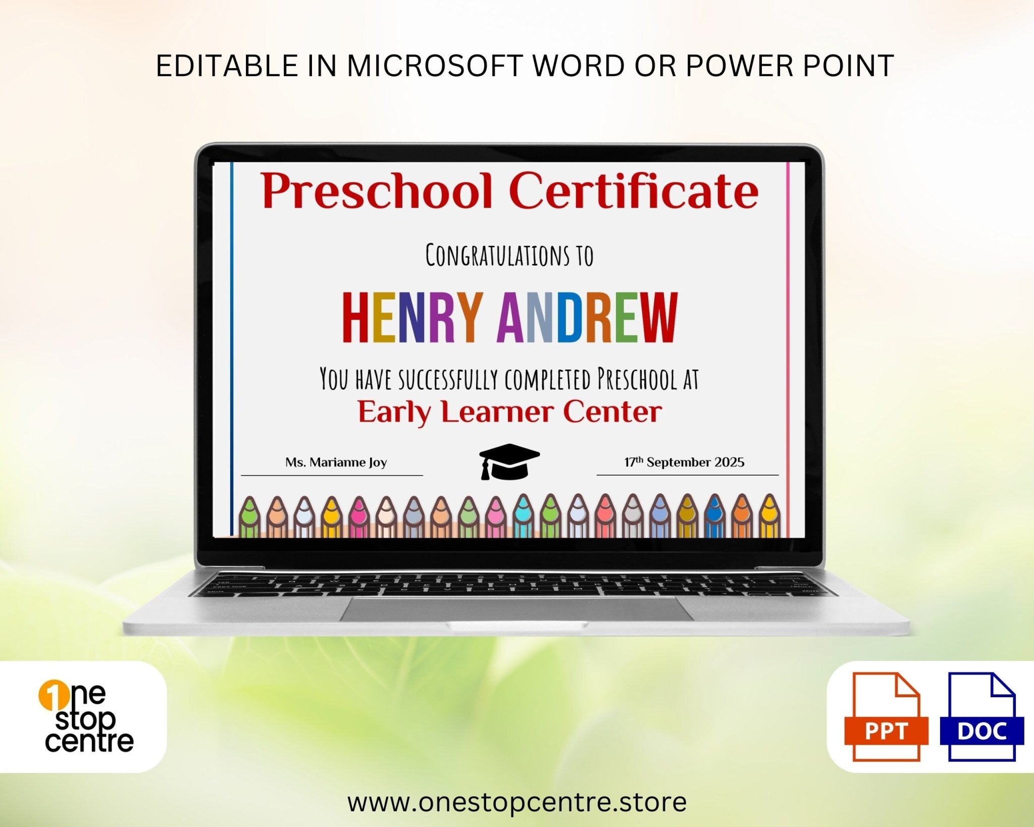 PowerPoint preschool diploma template for printing