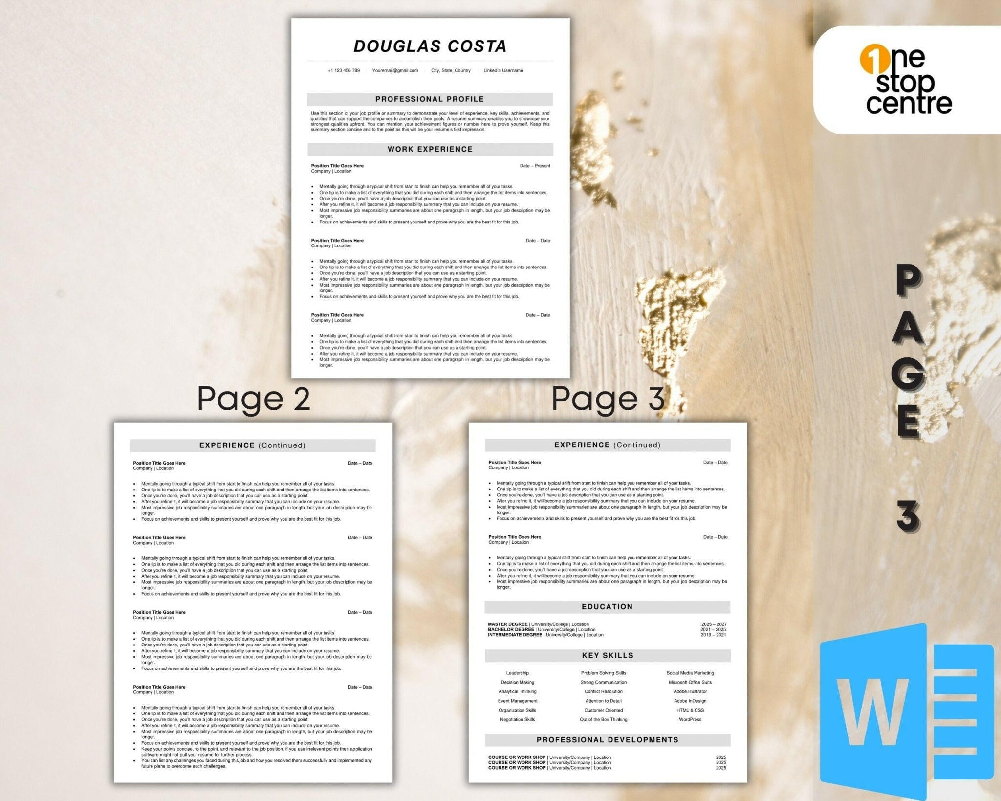 Clean and modern resume layout suitable for various industries 1-3 pages with cover letter