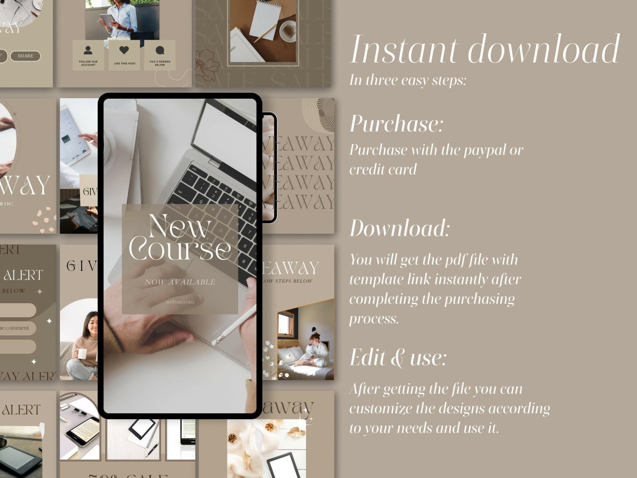200 Course Training Instagram Templates – Aesthetic Brown Canva Posts & Stories for Facebook & Instagram