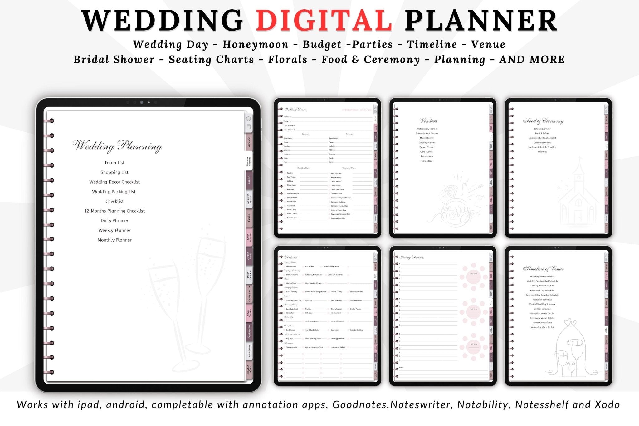 iPad wedding itinerary and vendor contact sheets