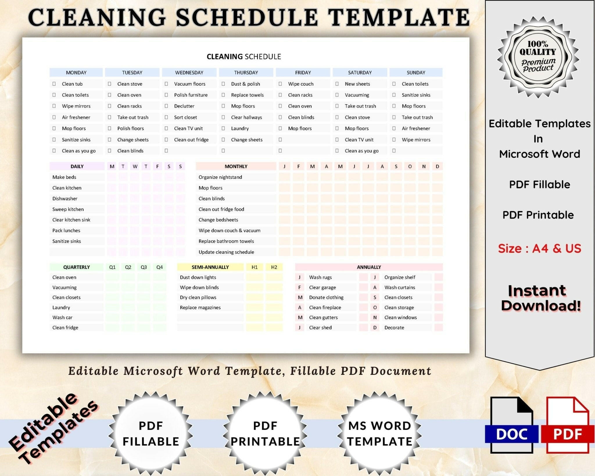 Cleaning planner daily tasks checklist printable