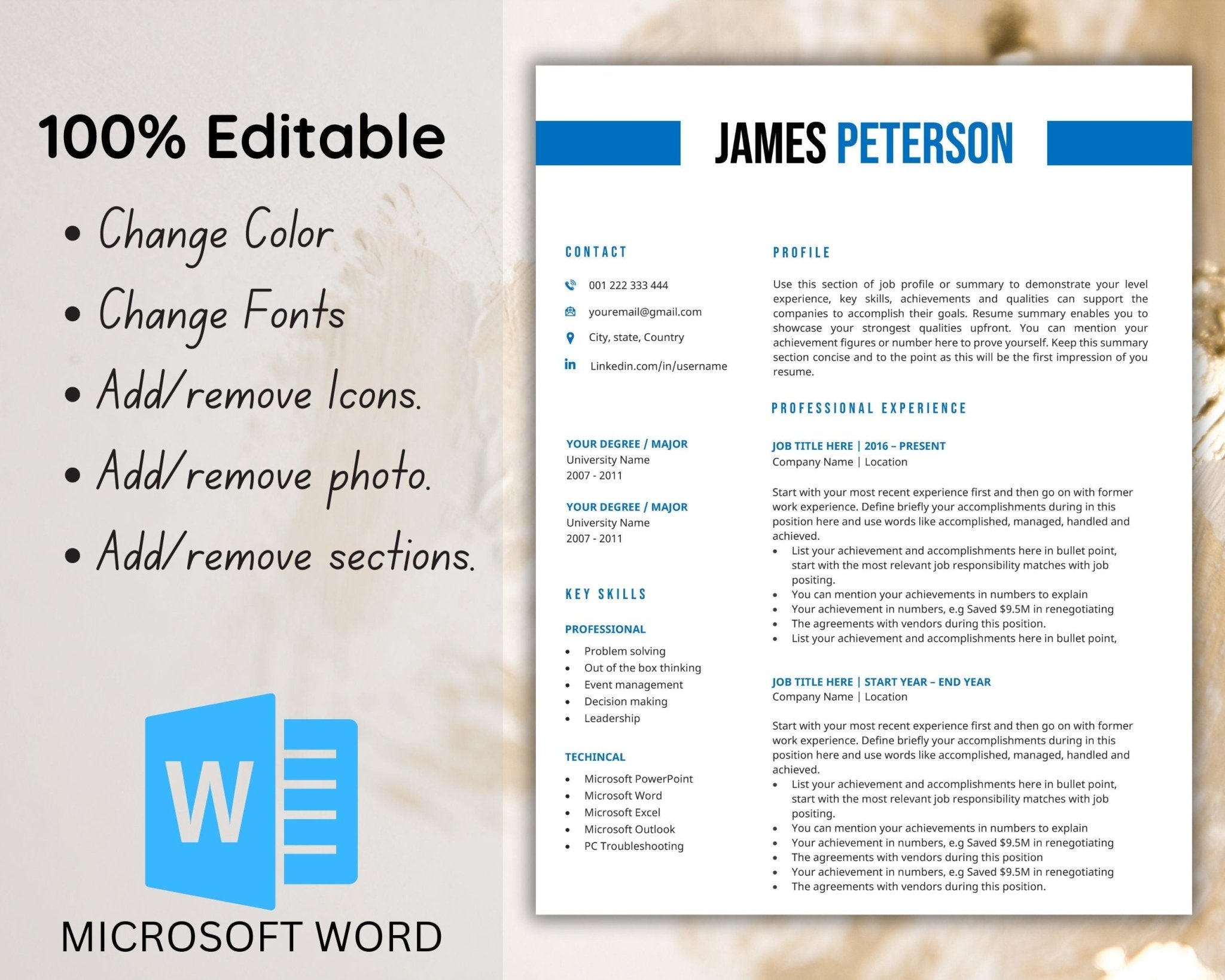 Word resume template with cover letter included