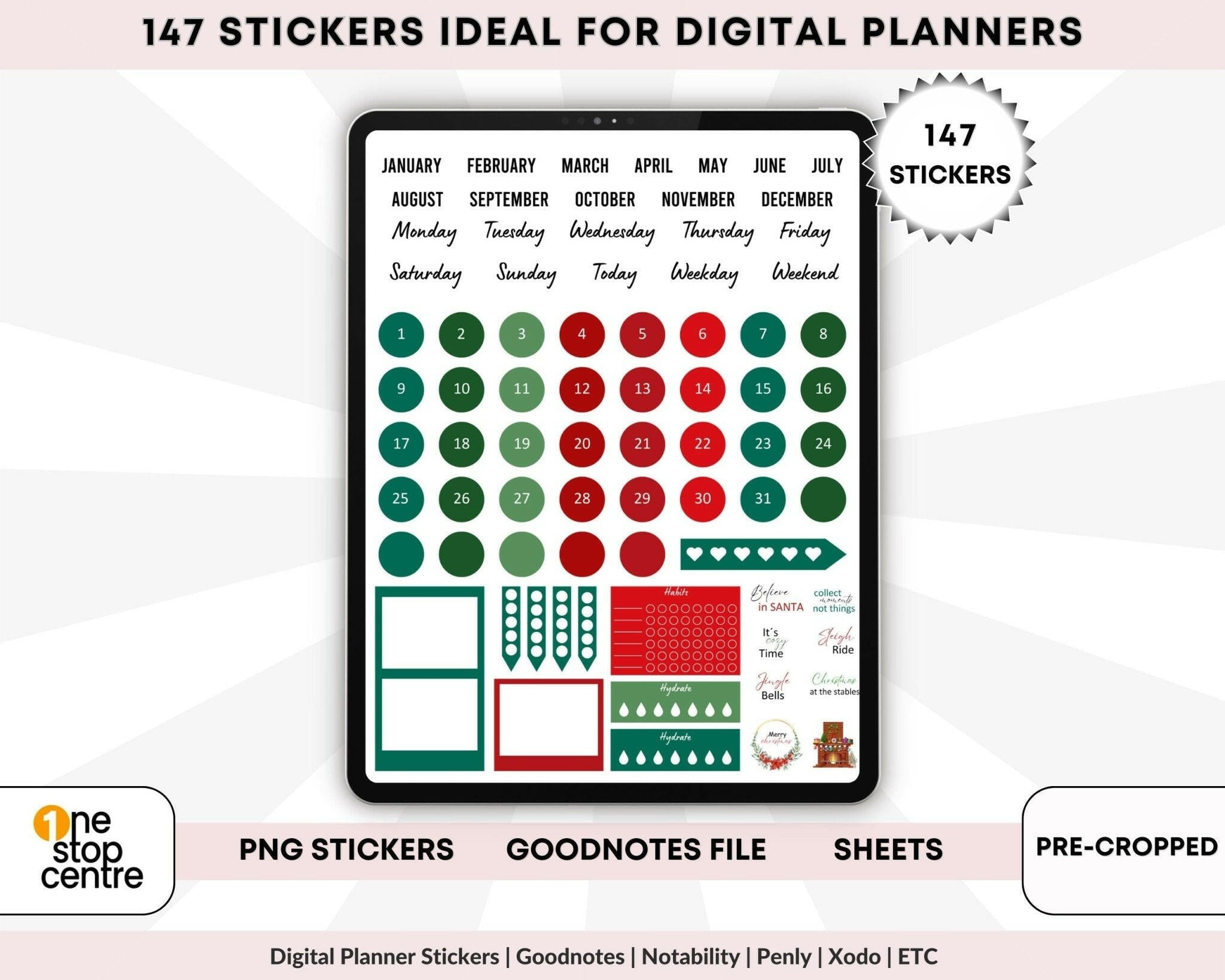 Holiday digital stickers preview sheet