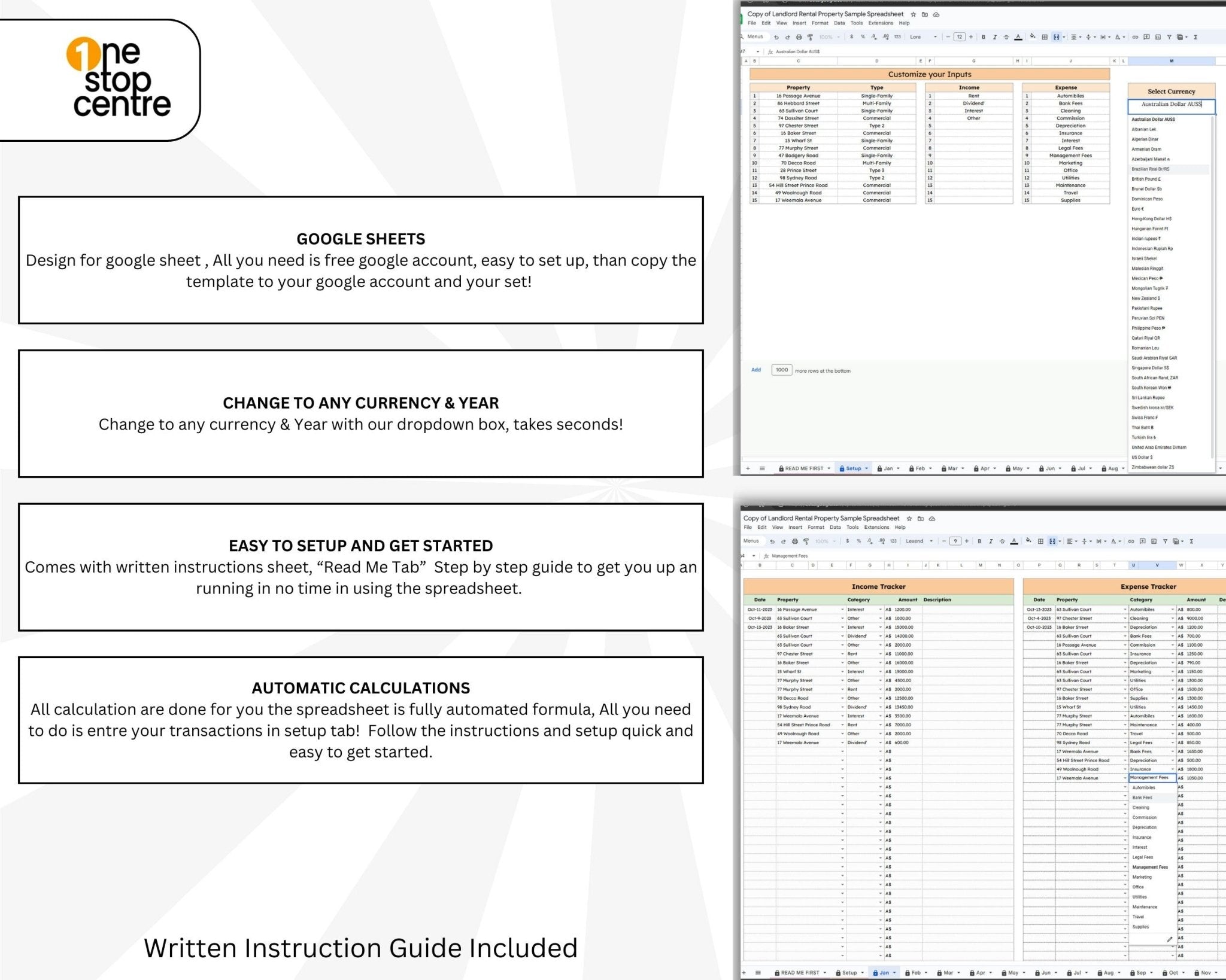 Property management spreadsheet with financial summary